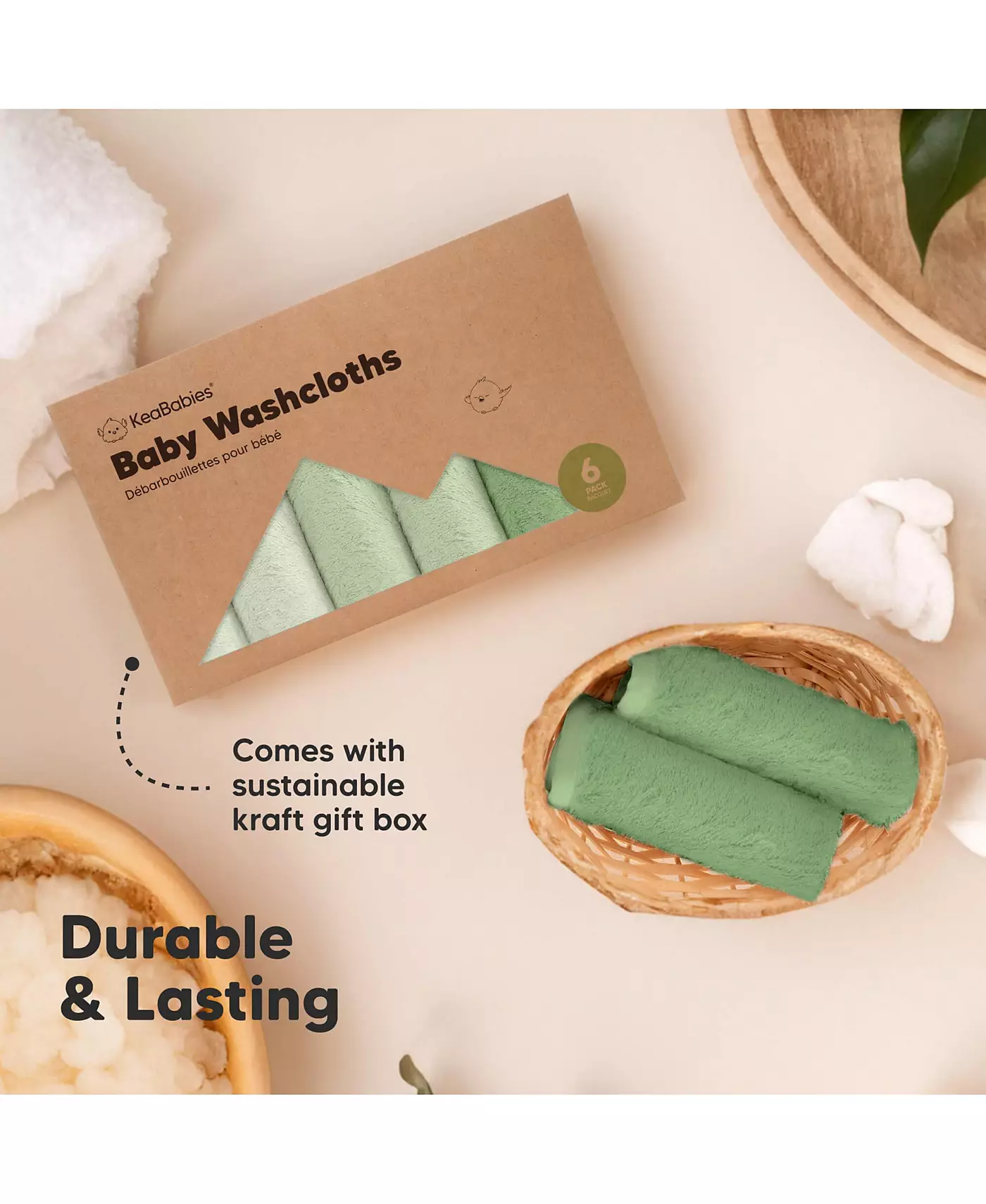 KeaBabies 6 упаковок роскошных детских мочалок, органические и мягкие детские мочалки, детские банные полотенца, салфетки для лица