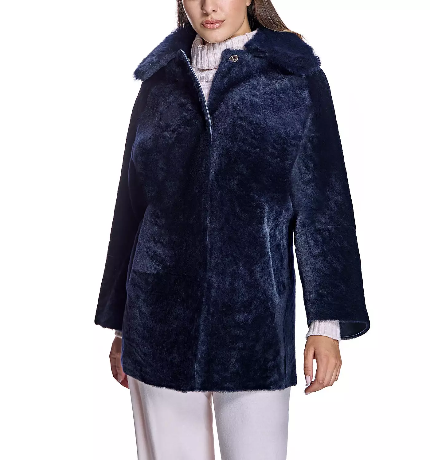 Женское пальто-кокон из овчины Julia & Stella By Maximilian