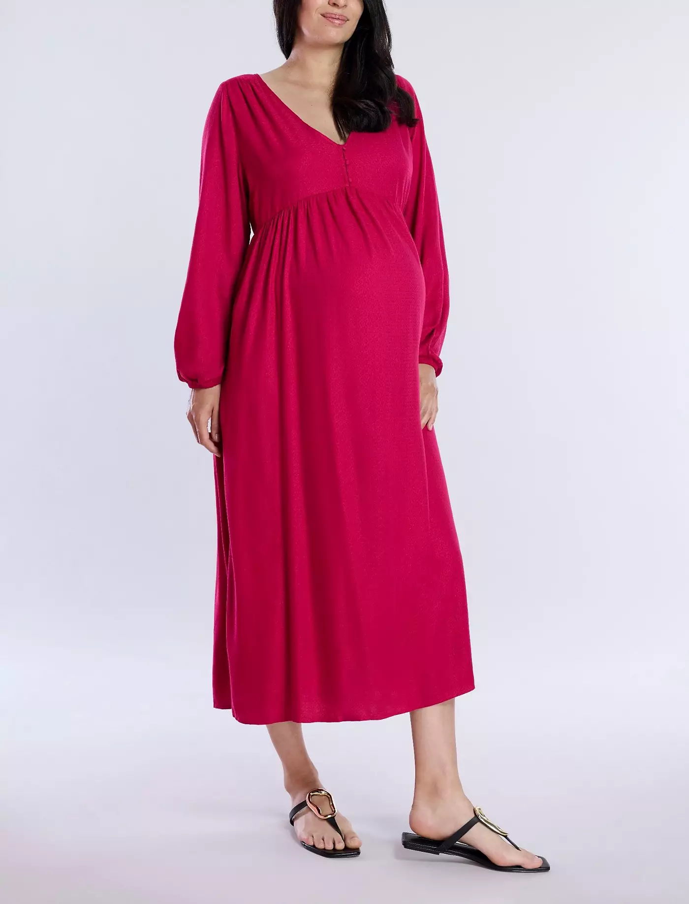 Материнство для беременных женское платье миди с длинным рукавом и пуговицами спереди для беременных - Материнство для беременных