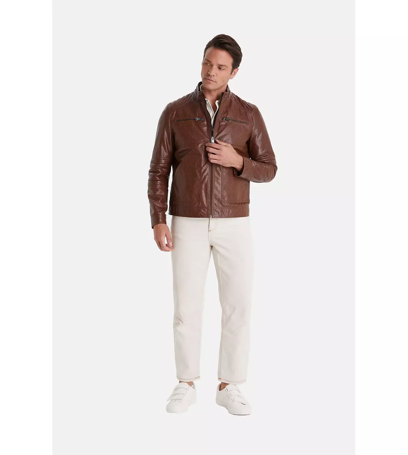 Мужская коричневая кожаная куртка Furniq UK, цвет слона