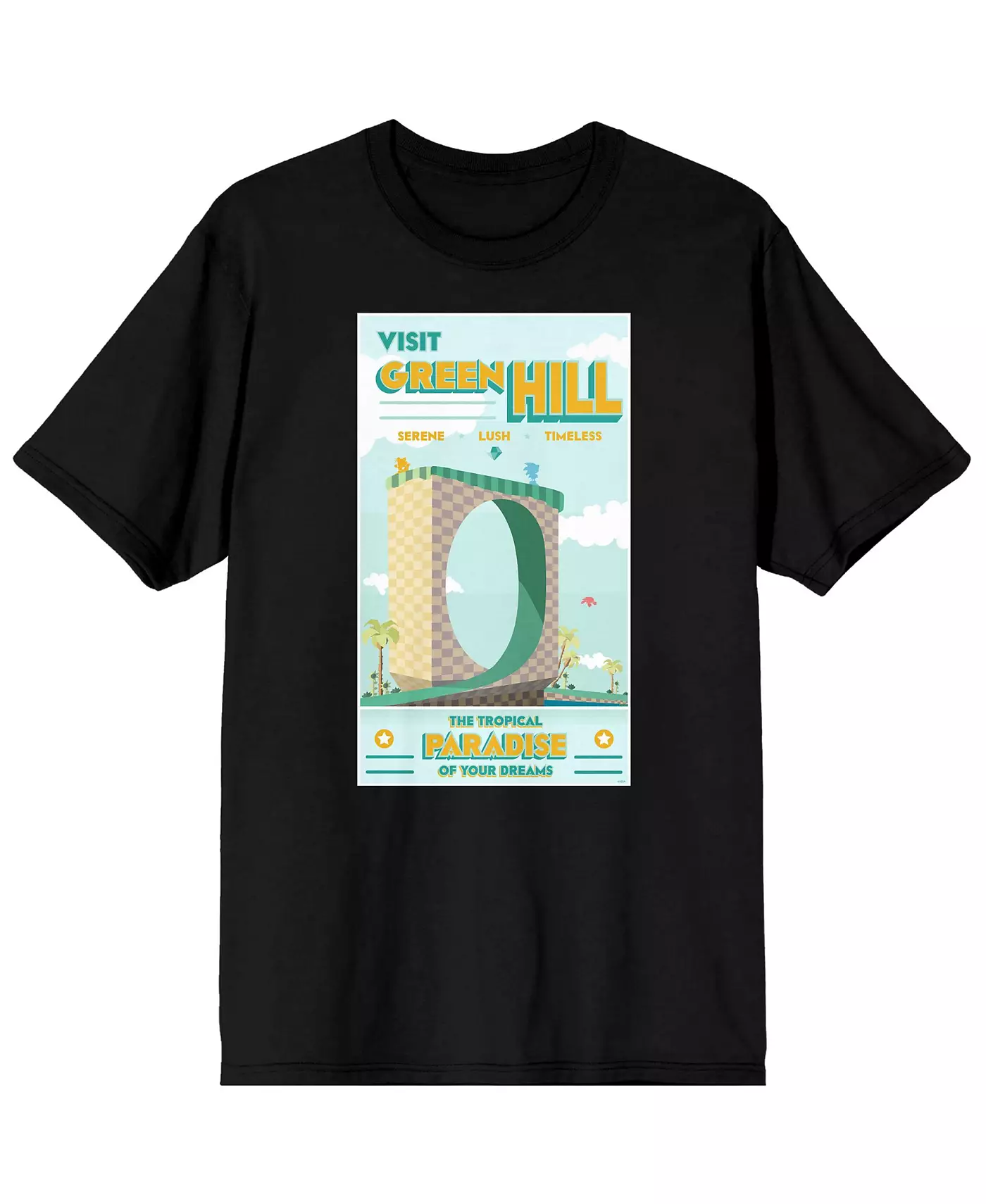 Футболка мужская Sonic The Hedgehog Sonic Mania Game Green Hill Poster Black Graphic Tee-XXL