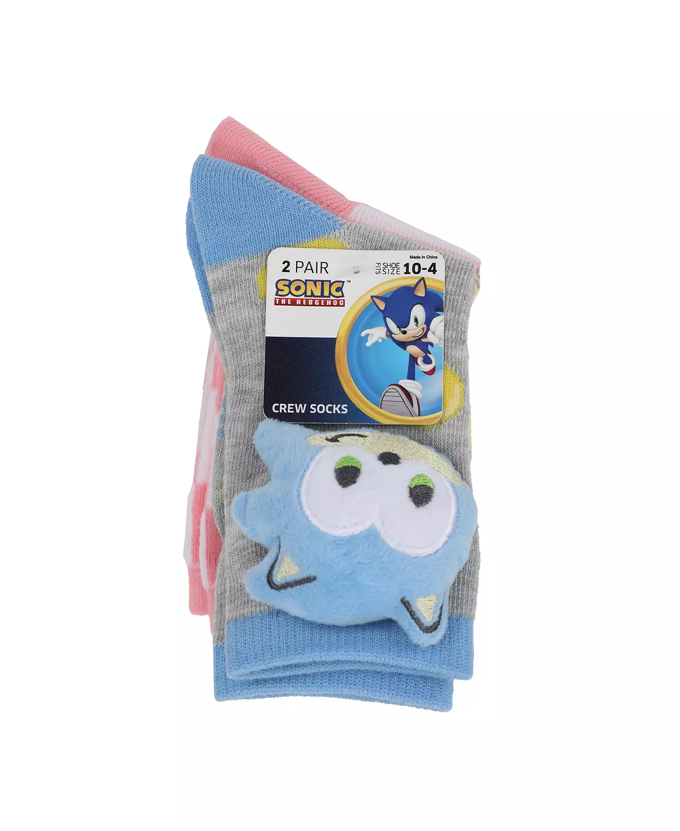 Sonic The Hedgehog Girls 3D Plush Sonic & Amy Head Youth 2-Pair Crew Socks