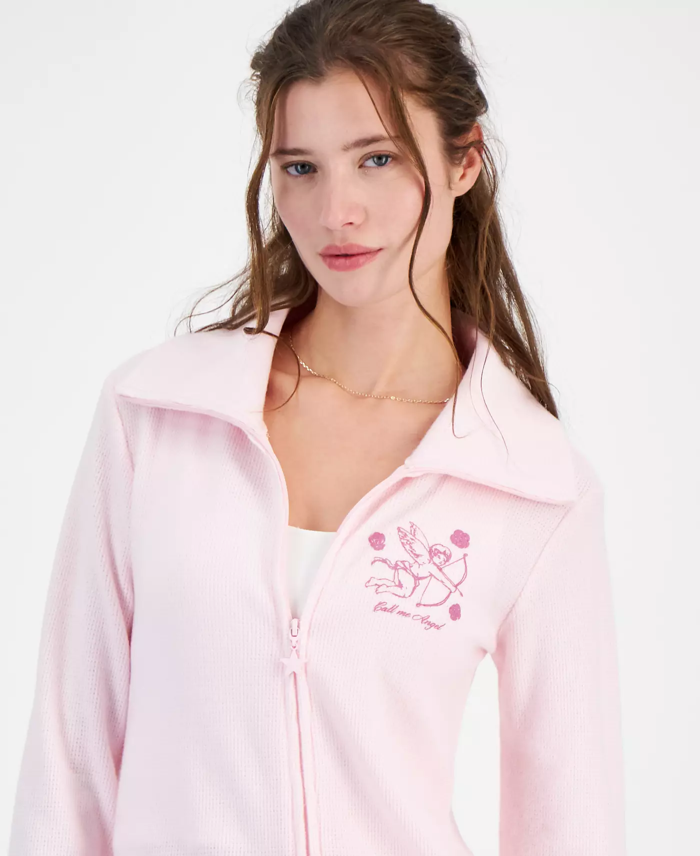 Grayson Threads, The Label Juniors' Call Me Angel Уютный трикотажный топ с вафельной застежкой-молнией