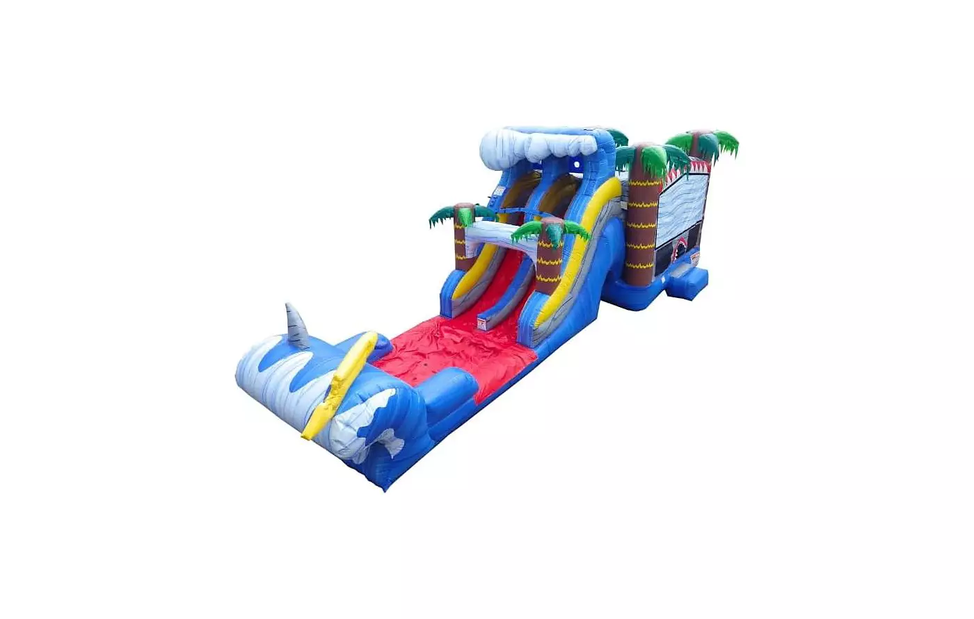 Jumporange Shark Коммерческий батут Водная горка с бассейном (с нагнетателем), для детей и взрослых, влажный/сухой комбинированный, баскетбольное кольцо, всплывающие препятствия, стена для скалолазания, надувной, летний