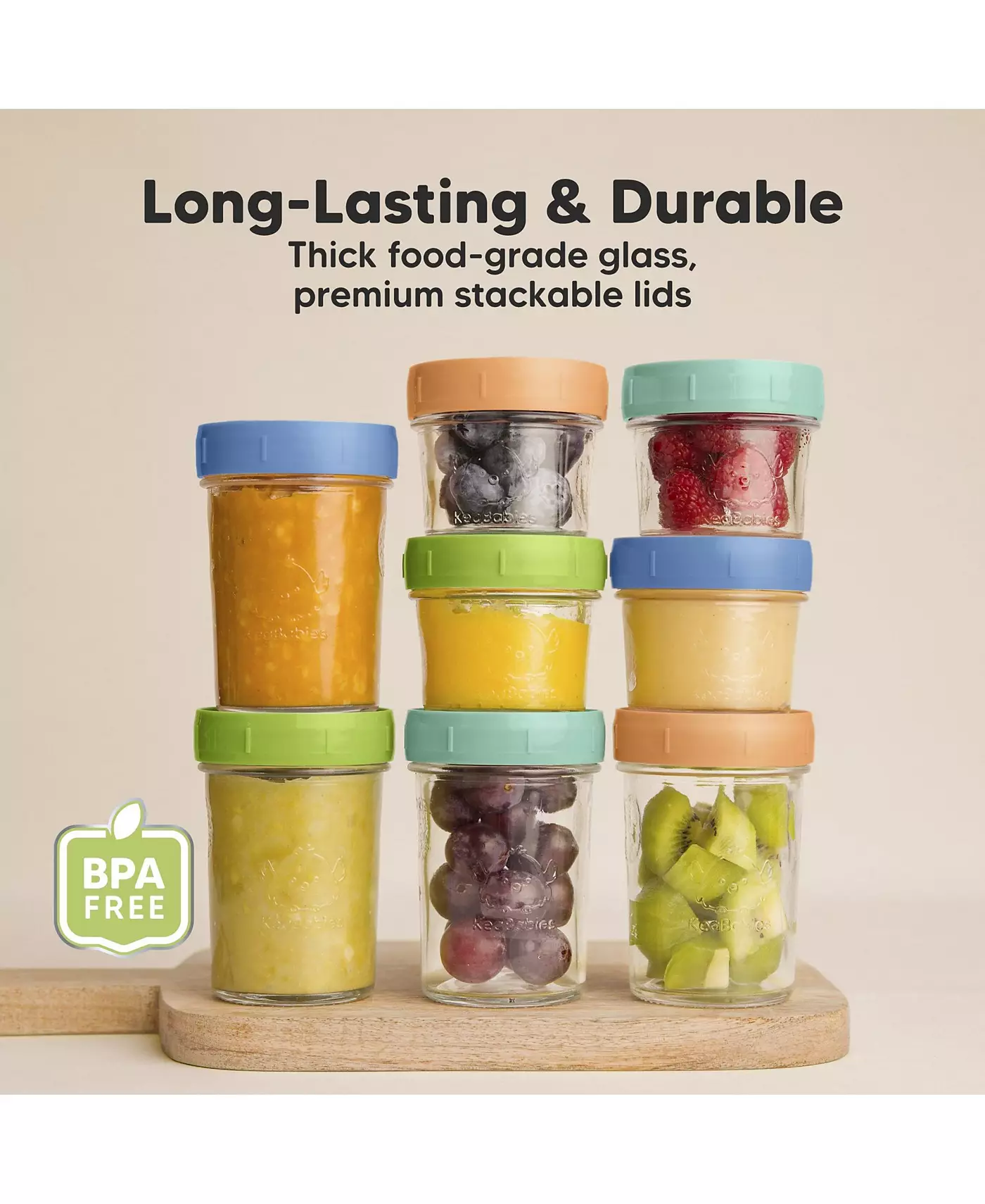 Контейнеры для хранения детского питания KeaBabies 8 шт., герметичные, стеклянные, не содержащие бисфенол-А, для кормления детей