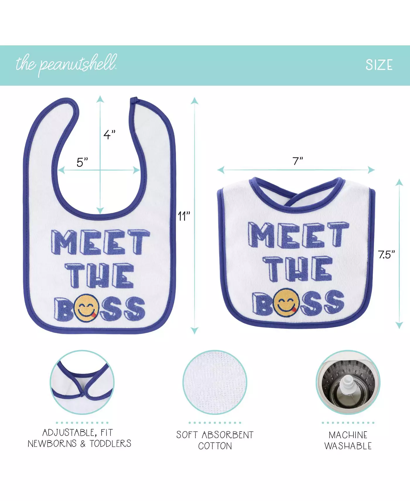 The Peanutshell Oh Boy! Terry Baby Bib, набор из 10 штук, кормление, прорезывание зубов, слюнотечение