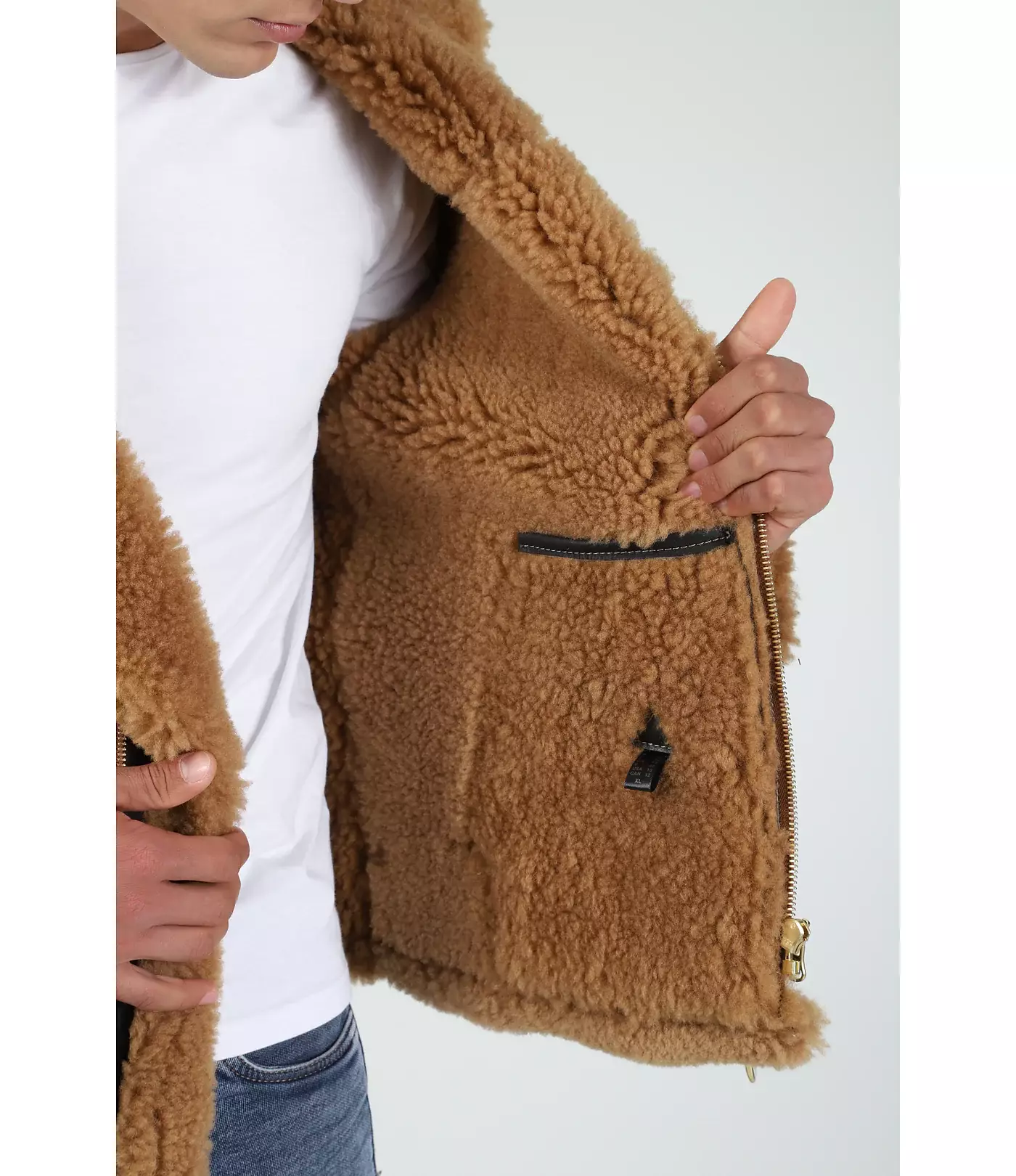 Мужская куртка-авиатор Furniq UK, шелковисто-коричневая с рыжей вьющейся шерстью