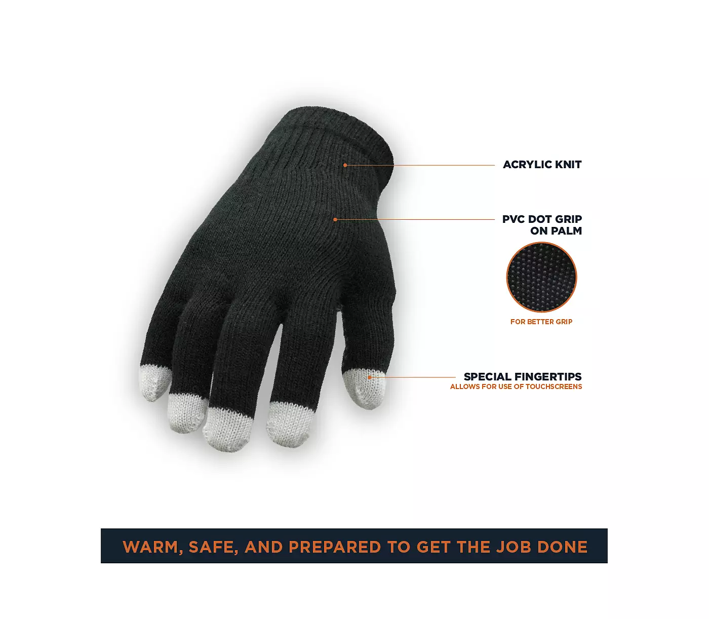 Мужские перчатки RefrigiWear для сенсорных экранов — теплые и прочные с токопроводящими кончиками пальцев
