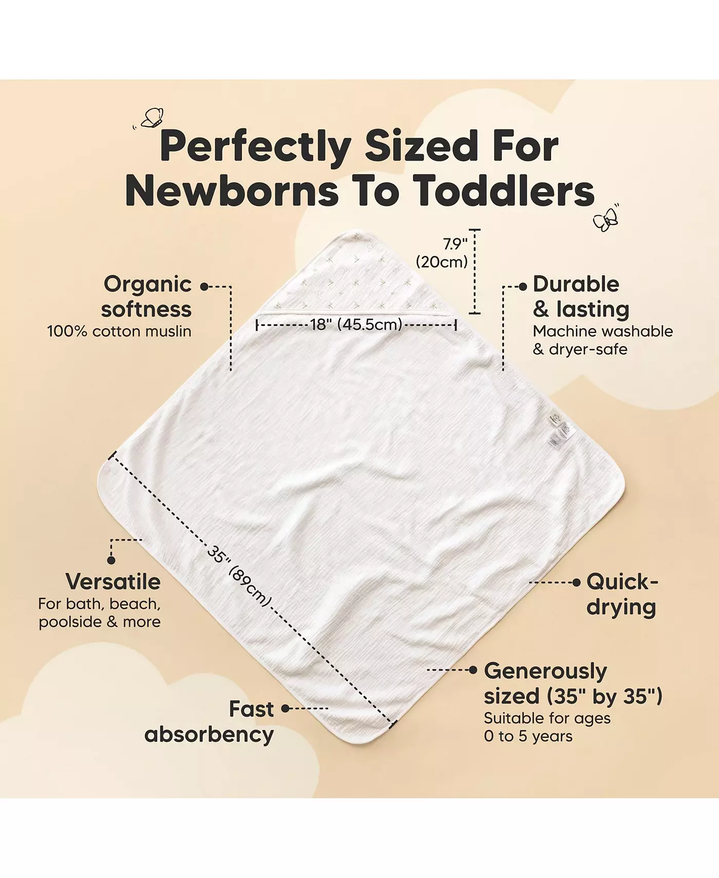 Детские полотенца KeaBabies Lyra Muslin с капюшонами для новорожденных девочек и мальчиков, 100% органический хлопок, мягкие детские банные полотенца с капюшоном