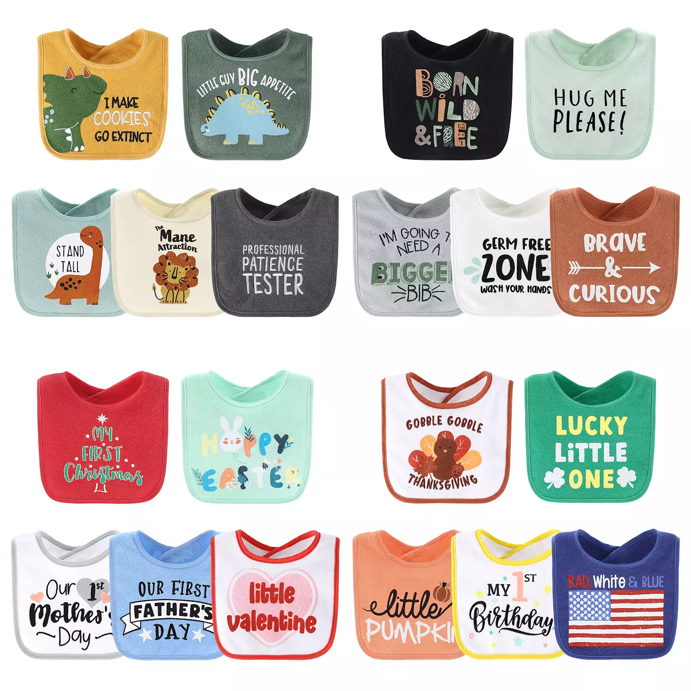 Махровые нагрудники Peanutshell для мальчиков, упаковка 20 шт. для кормления, прорезывания зубов или слюнотечения, Dino Boy/Holiday