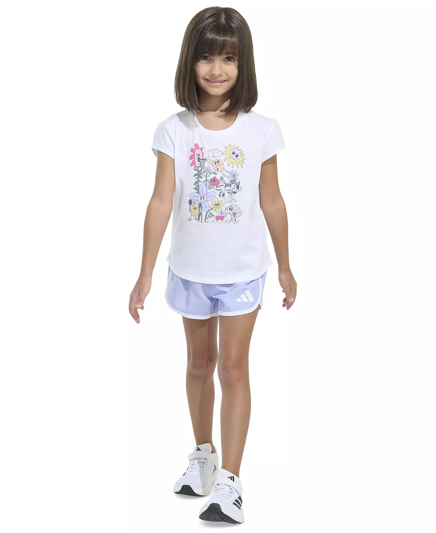 Футболка с короткими рукавами и тканые шорты adidas для малышей и маленьких девочек, комплект из 2 предметов