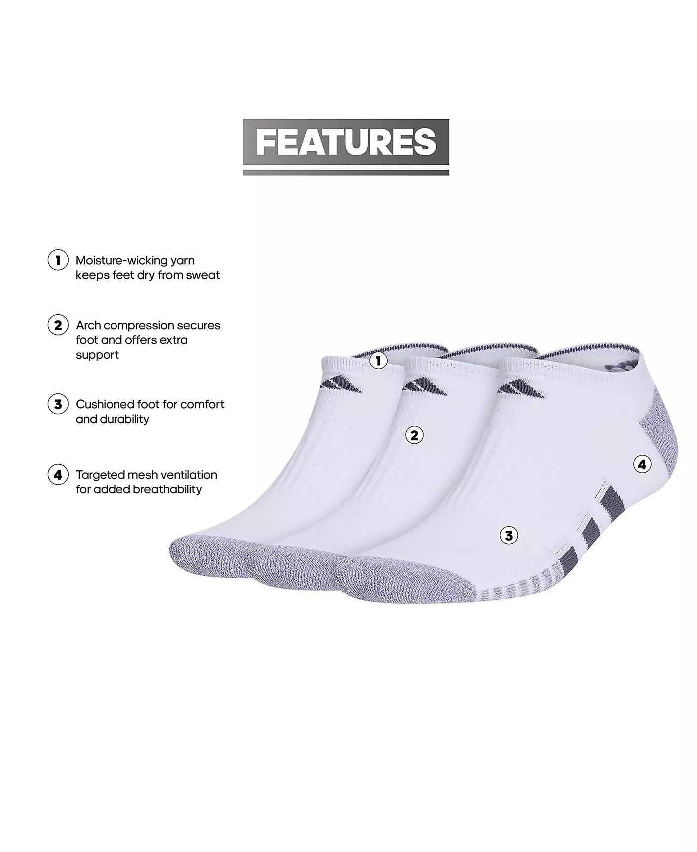 Мужские носки adidas 3 пары. Логотип No-Show