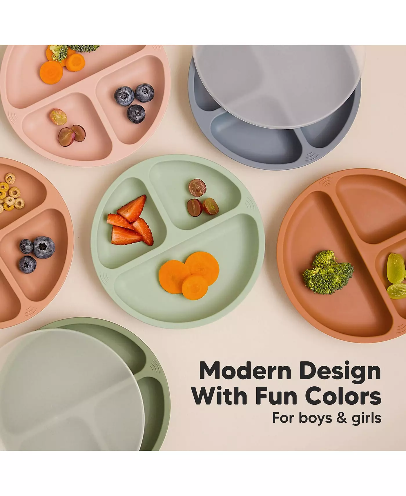 Упаковка из 3 тарелок KeaBabies Prep на присосках с крышками, 100% силикон, детские тарелки с крышкой, без бисфенола А, разделенные детские тарелки