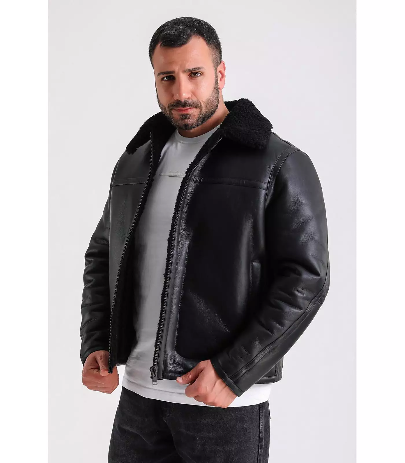 Мужская куртка Furniq UK из натуральной кожи, черная