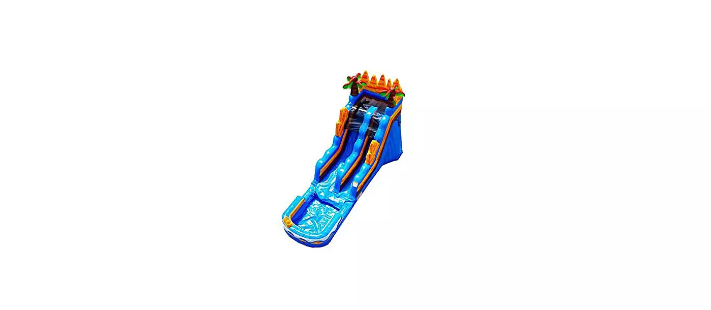 Jumporange 15 Oasis Водная горка коммерческого класса со съемным глубоким бассейном для детей и взрослых (с нагнетателем), для использования на открытом воздухе и в помещении, для влажного и сухого использования, высокая надувная водная горка