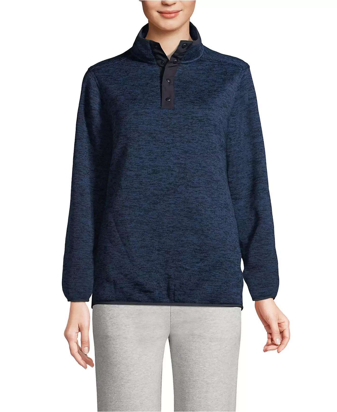 Мужской свитер Lands' End Unisex, флисовый пуловер с застежкой-молнией