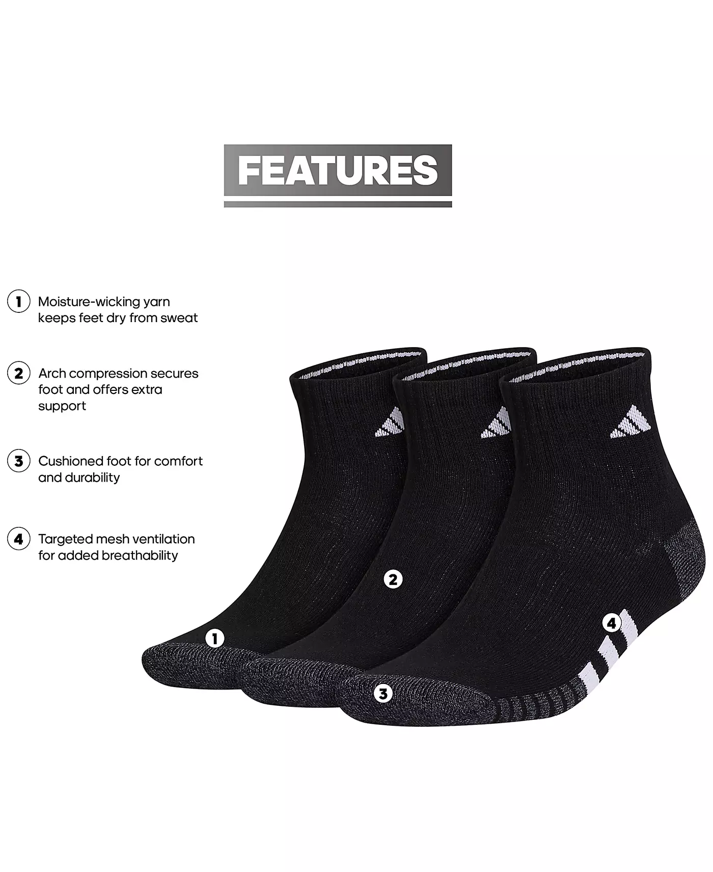 Мужские носки adidas 3-pk. Мягкие носки Quarter Logo