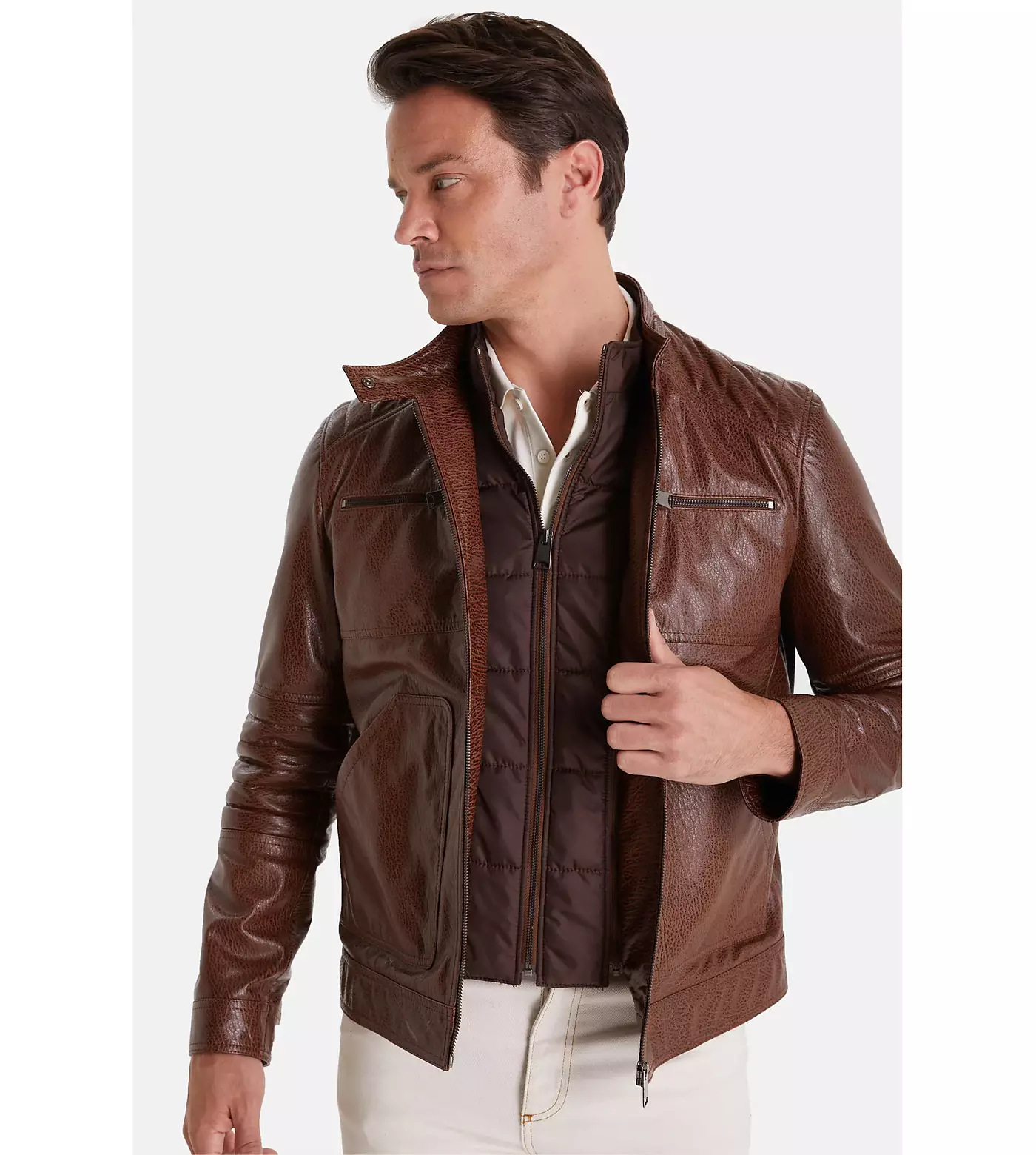 Мужская коричневая кожаная куртка Furniq UK, цвет слона