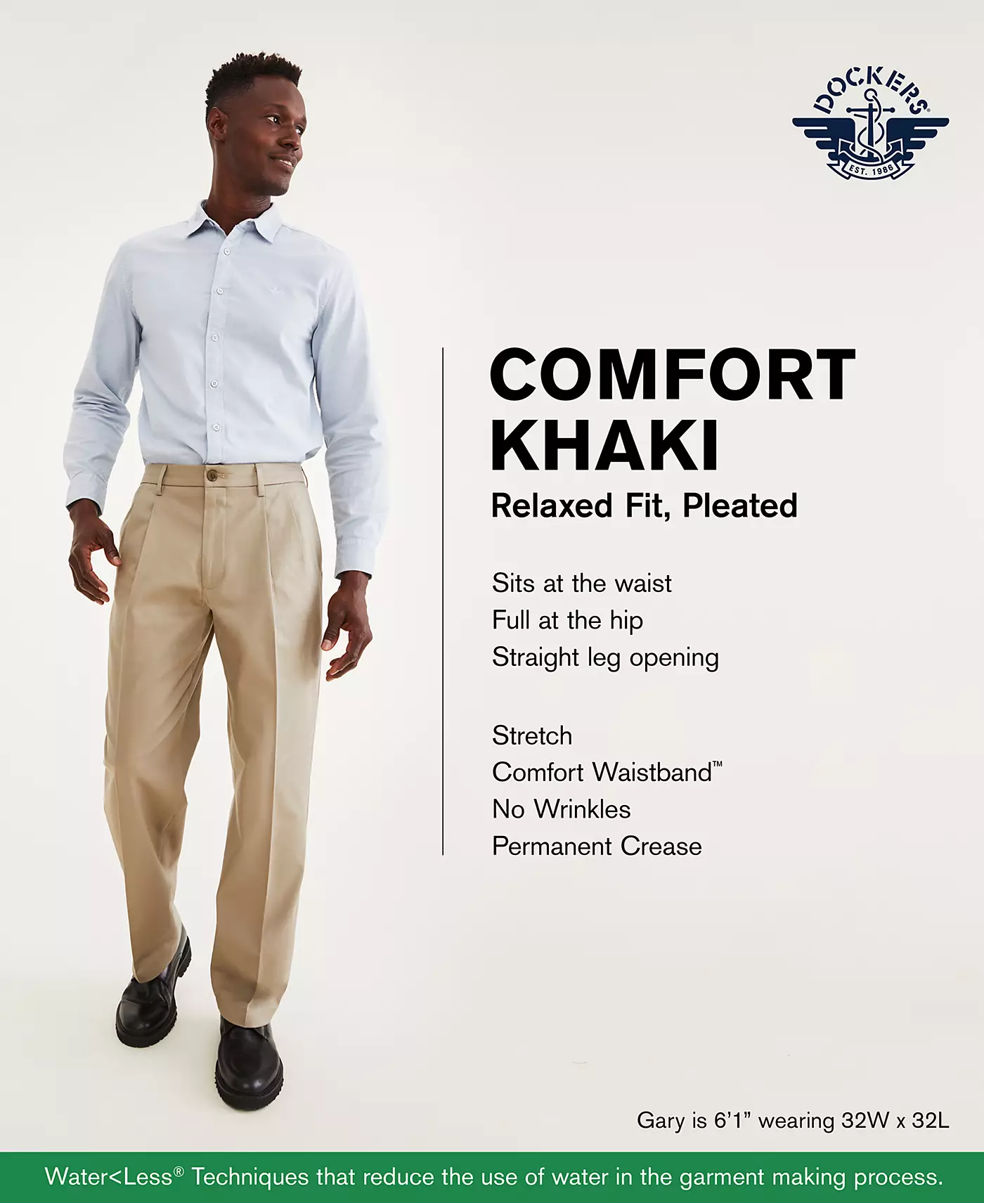 Мужские брюки Dockers Comfort свободного кроя с манжетами цвета хаки стретч