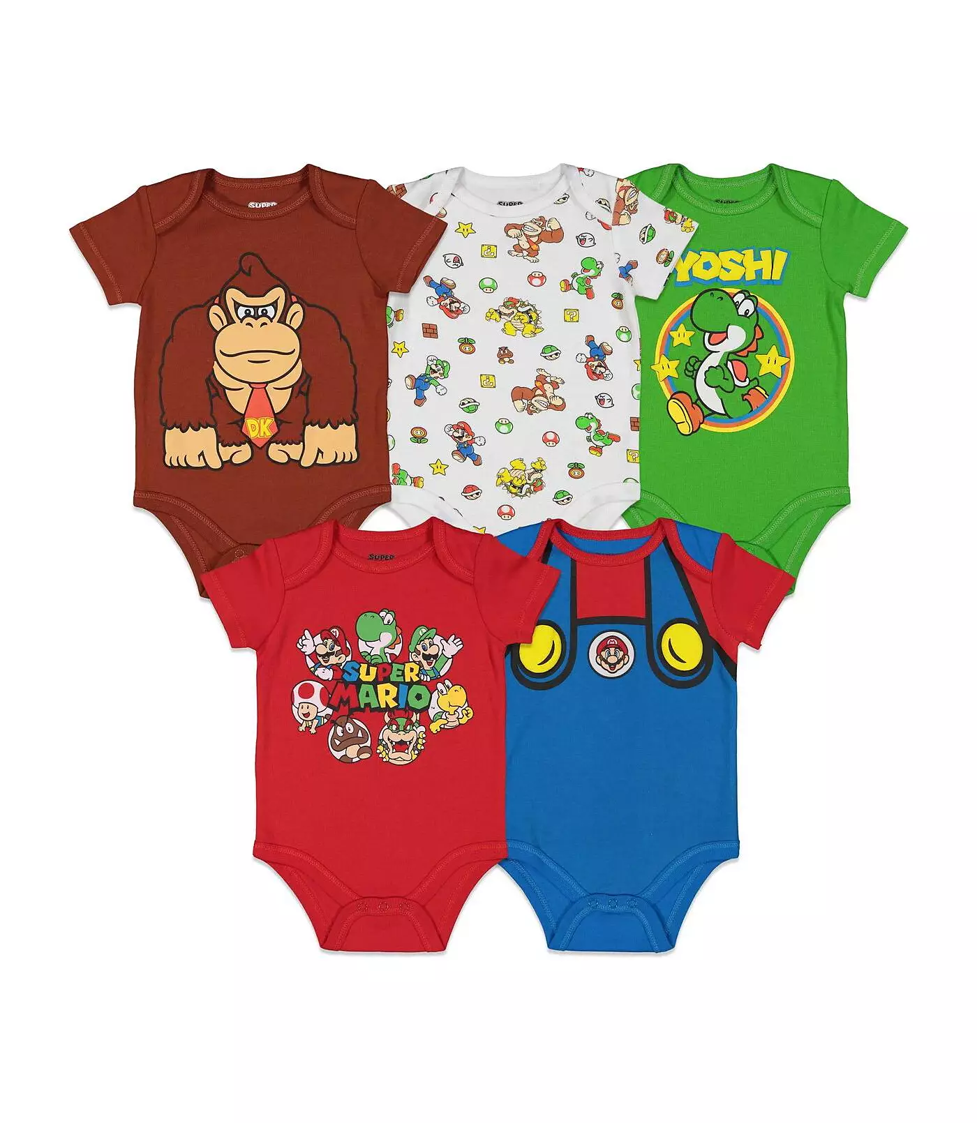 SUPER MARIO Baby Boys Nintendo Donkey Kong Yoshi Mario Lugi Bowser Toad 5 комплектов боди с коротким рукавом для новорожденных