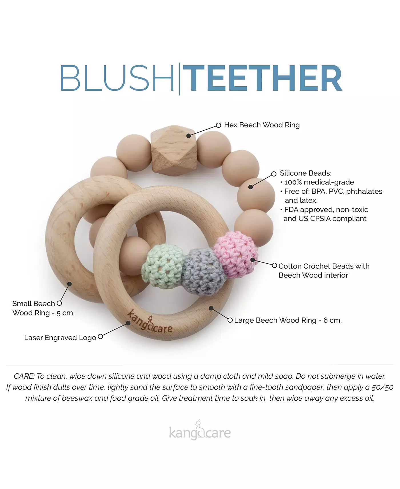 Kanga Care Baby Boys Силиконовые и деревянные прорезыватели для зубов