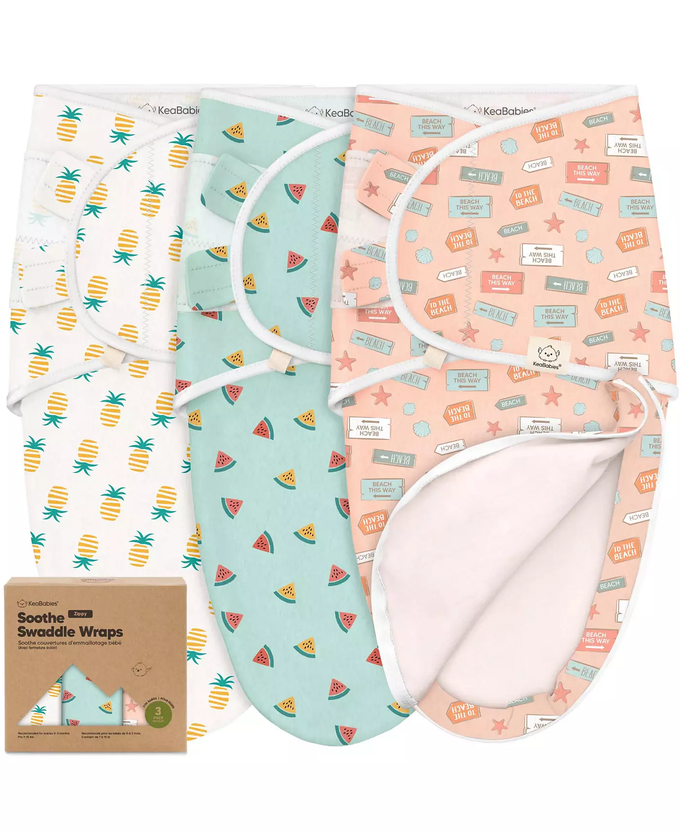 KeaBabies 3 упаковки Успокаивающие пеленки Zippy для детей 0-3 месяцев, спальные мешки для новорожденных, пеленки на молнии, носимое пеленальное одеяло