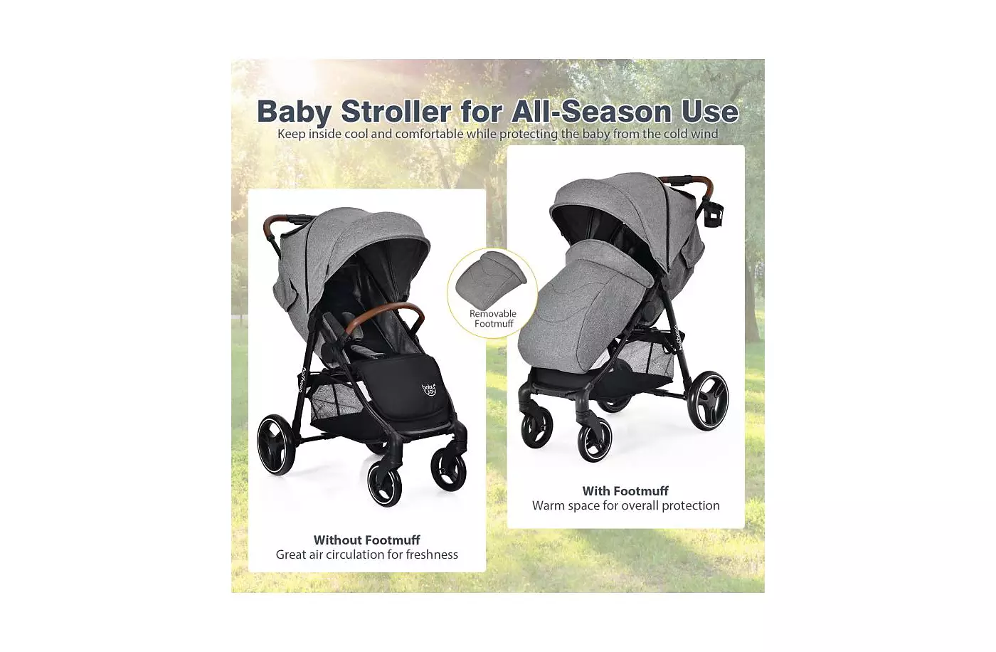 Детская коляска Slickblue Kids с 5-точечным ремнем безопасности, легким весом, чехлом для ног и регулируемой спинкой