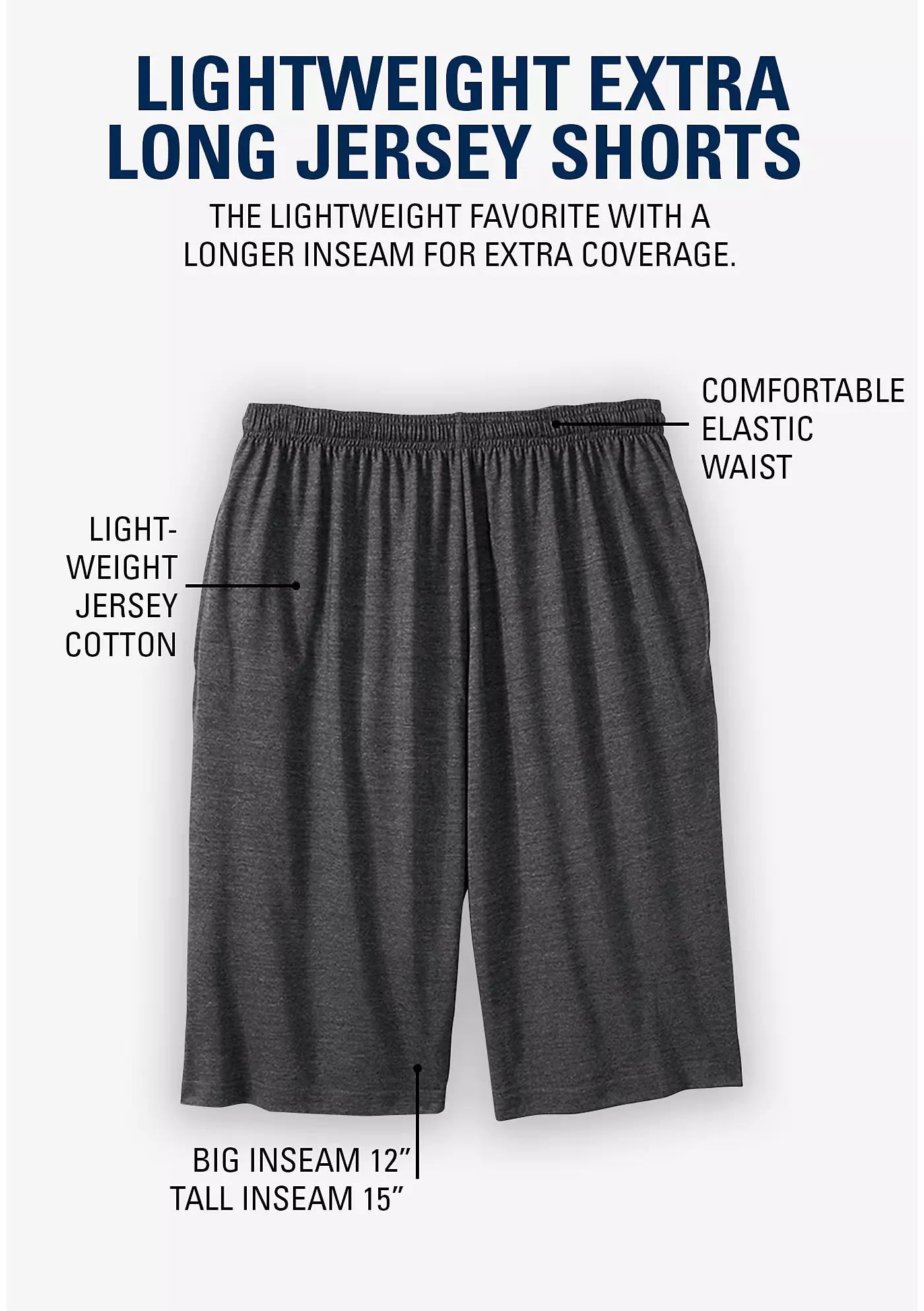 Легкие удлиненные шорты KingSize Big & Tall, 3 шт. в упаковке