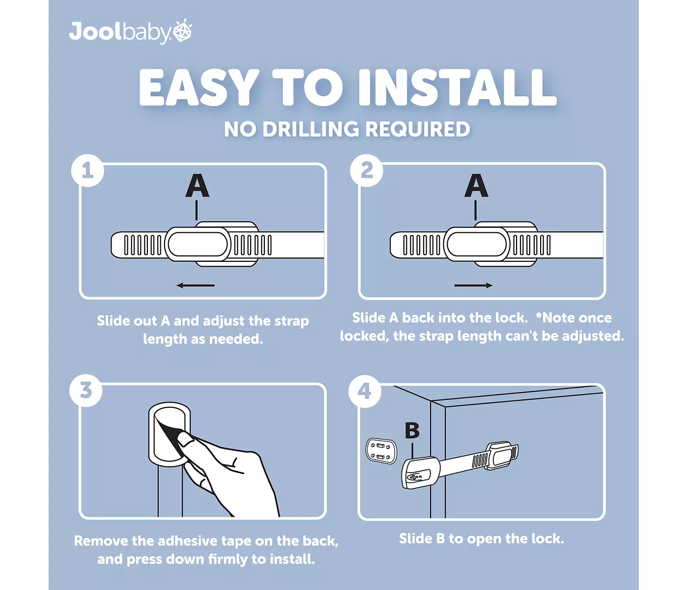 Jool Baby многофункциональный ремень безопасности для шкафов, холодильников, ящиков, набор из 4 защитных клеев