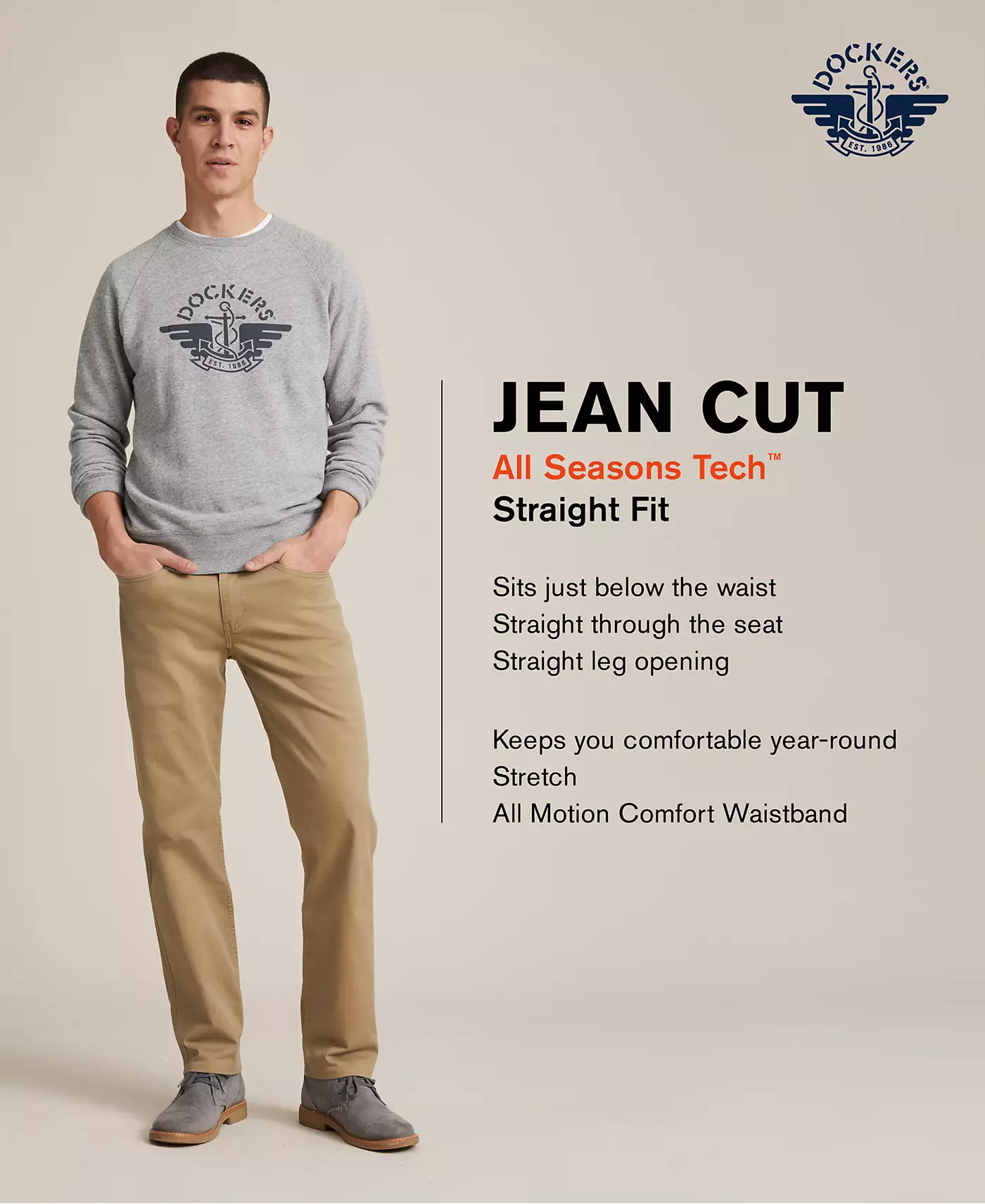 Мужские джинсы Dockers прямого кроя, всесезонные, технологичные брюки цвета хаки