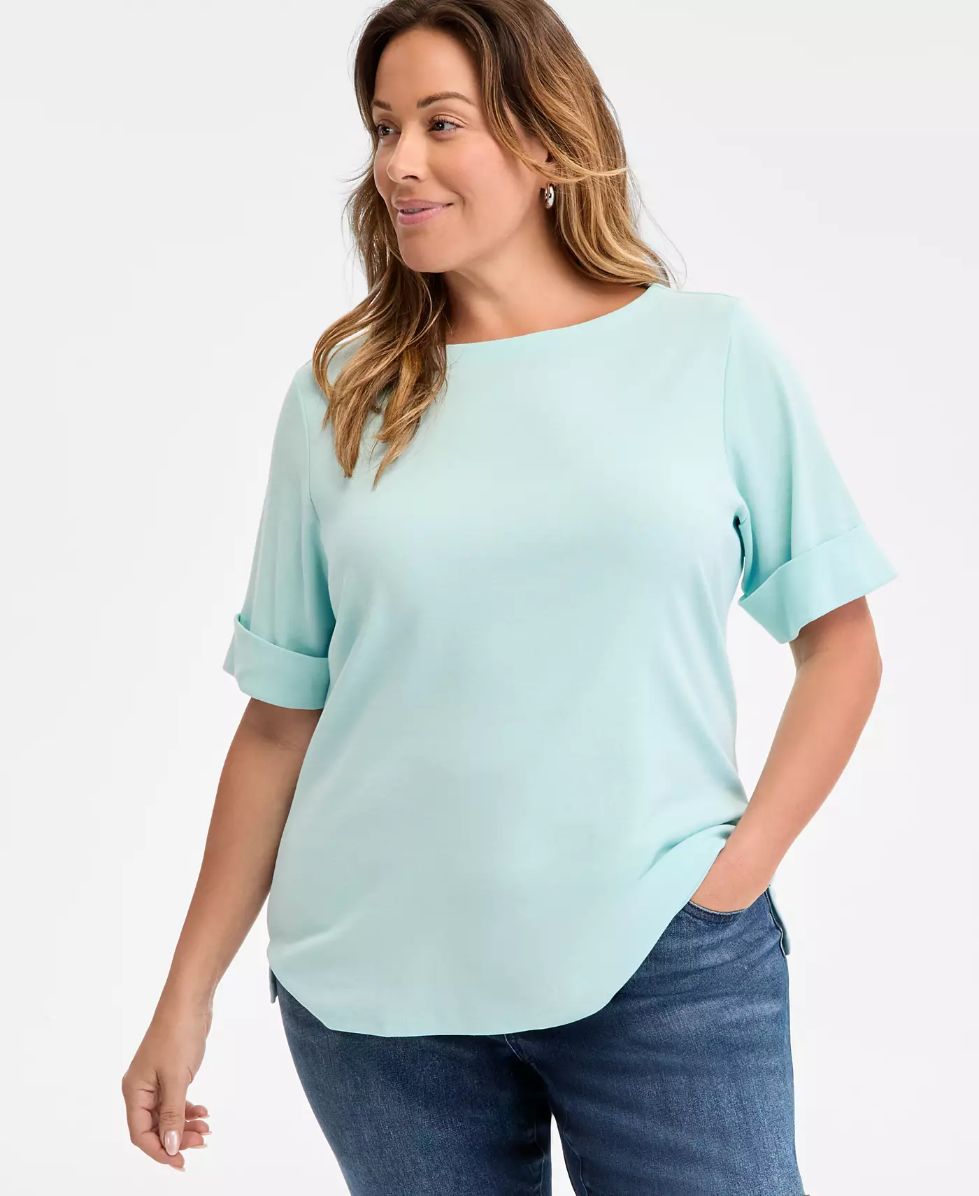 Style & Co Plus Size Топ с короткими рукавами и манжетами с принтом