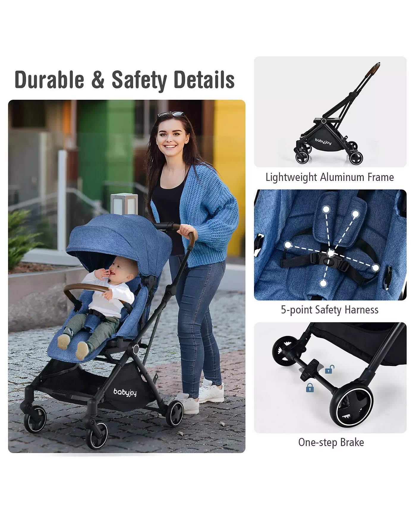 Детская коляска Gymax 2-в-1, алюминиевая, с регулируемым навесом