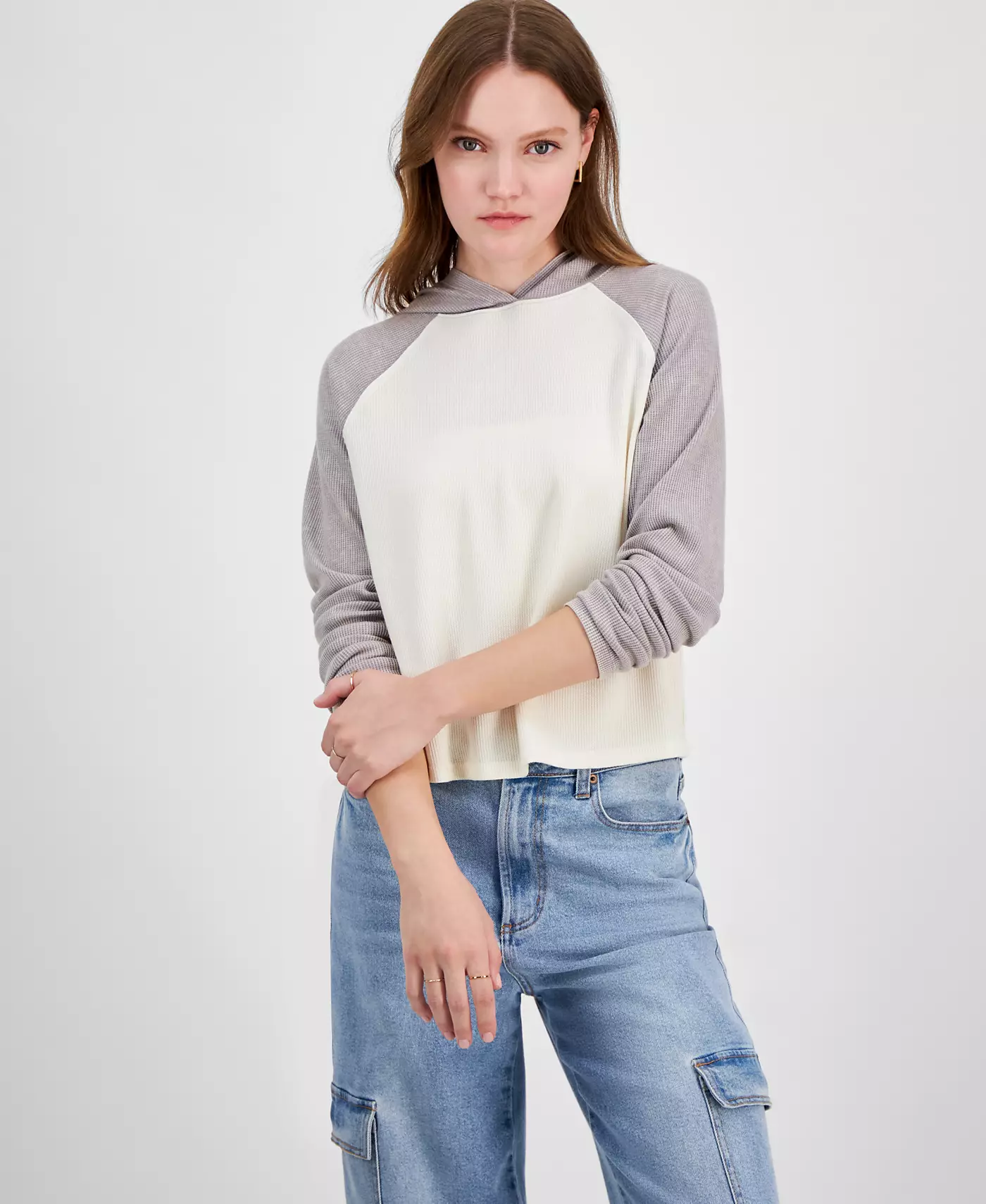 Толстовка Hippie Rose Juniors с цветными блоками и вафельной вязкой