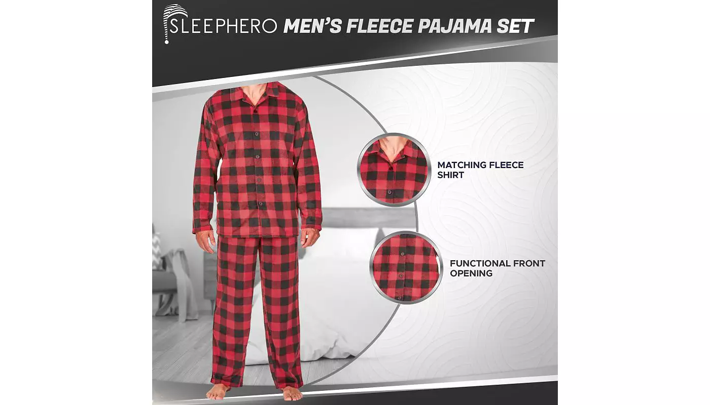 Мужской флисовый пижамный комплект SLEEPHERO с вырезом на воротнике