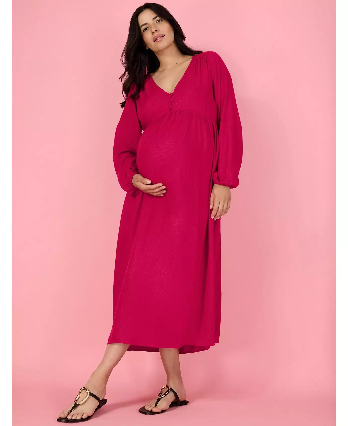 Материнство для беременных женское платье миди с длинным рукавом и пуговицами спереди для беременных - Материнство для беременных