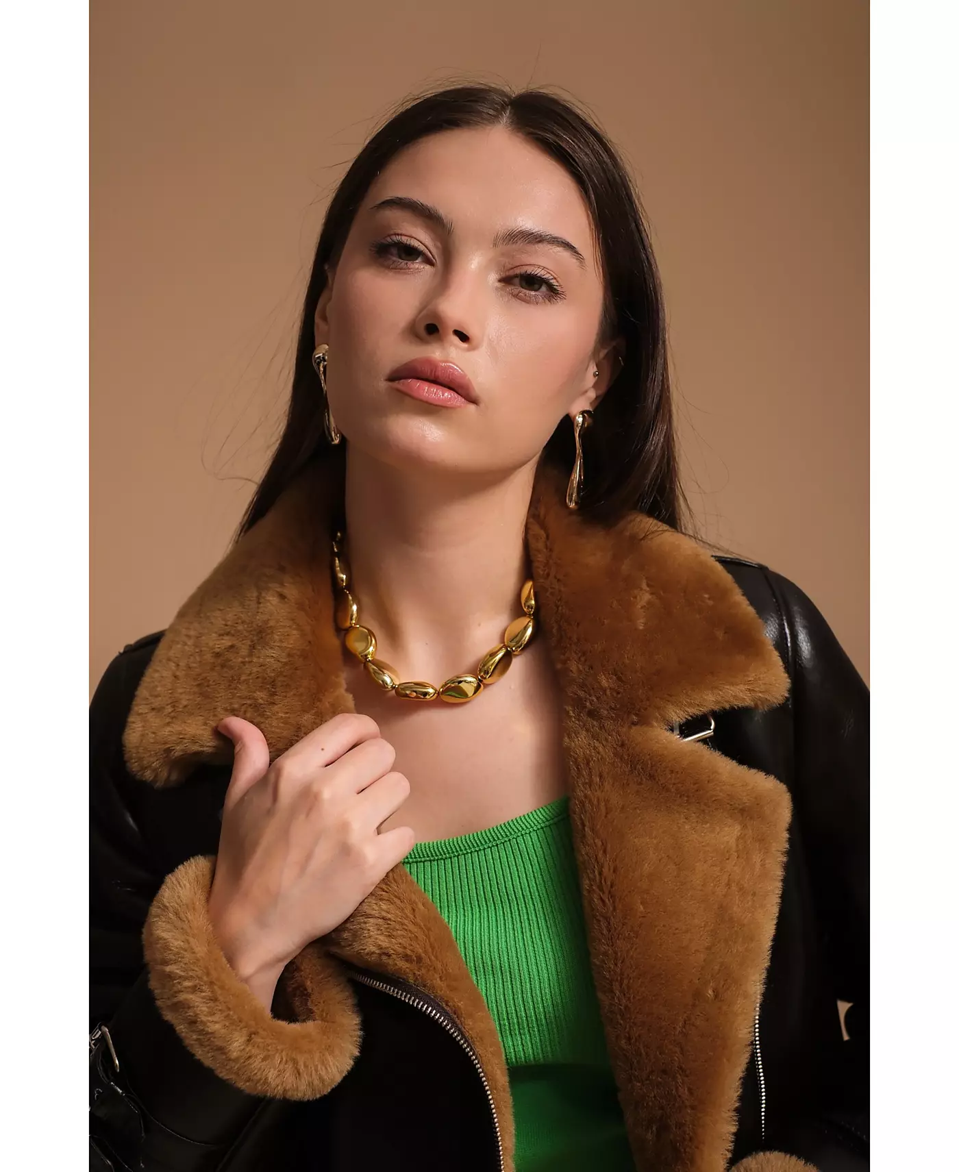 Женская кожаная куртка из овчины Furniq UK, коричневая