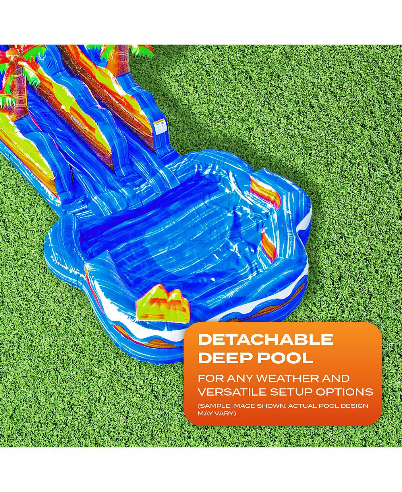 Jumporange Oasis Коммерческая надувная водная горка со съемным глубоким бассейном (с нагнетателем), для использования на открытом воздухе и в помещении, для влажного и сухого использования, высокая водная горка, для детских праздников