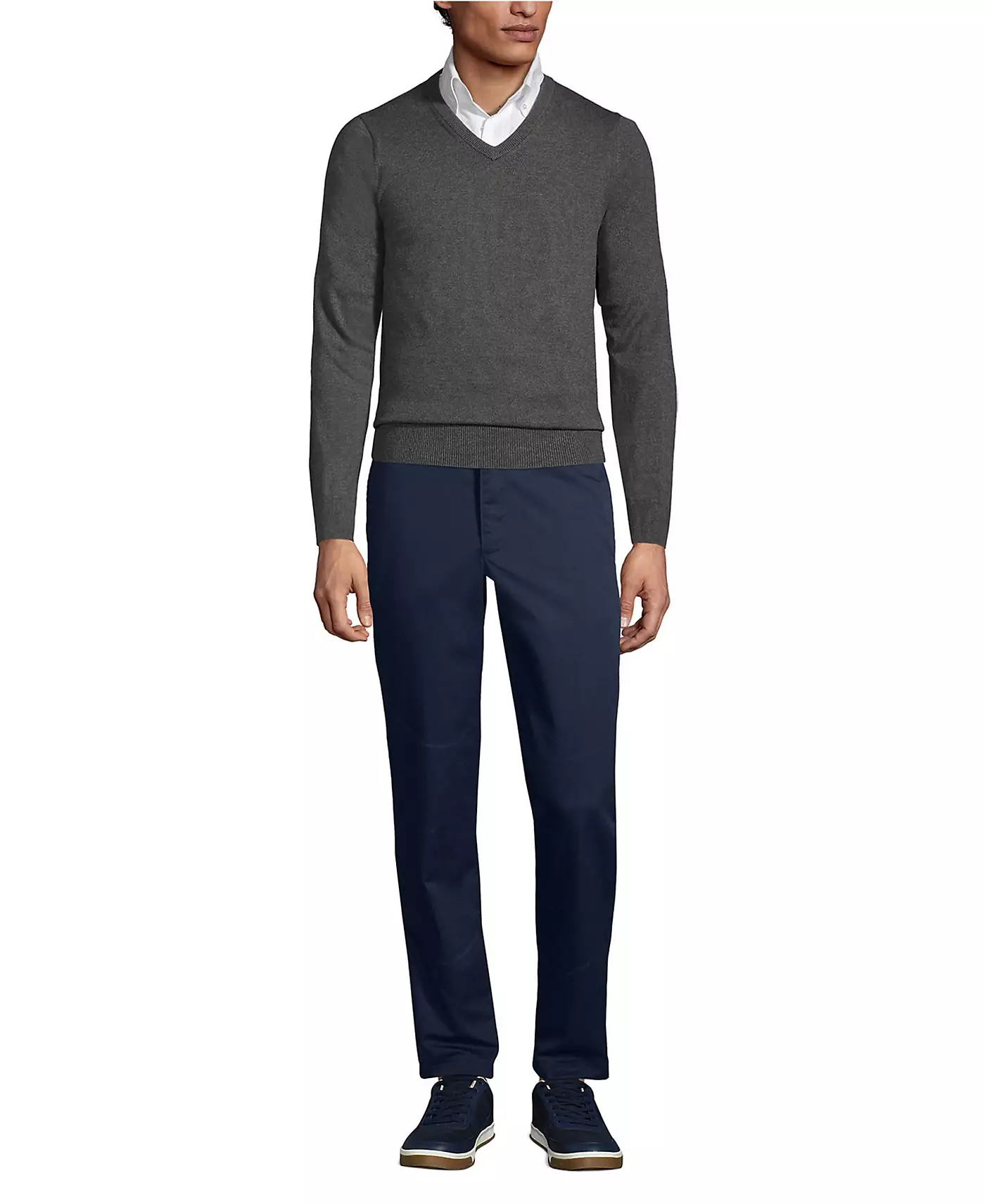 Мужской свитер Lands' End из хлопка и модала тонкой толщины с V-образным вырезом