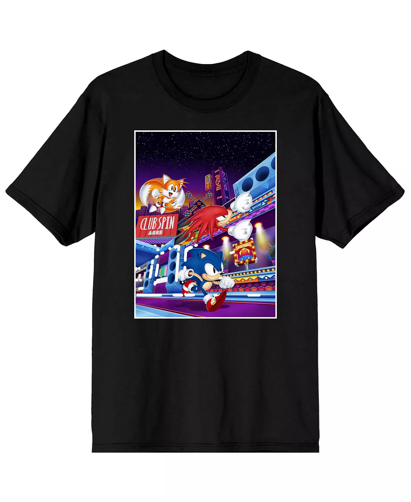 Мужская футболка Sonic The Hedgehog Sonic Mania Game Tails, Sonic, Knuckles the Echidna Black Graphic Tee-3XL