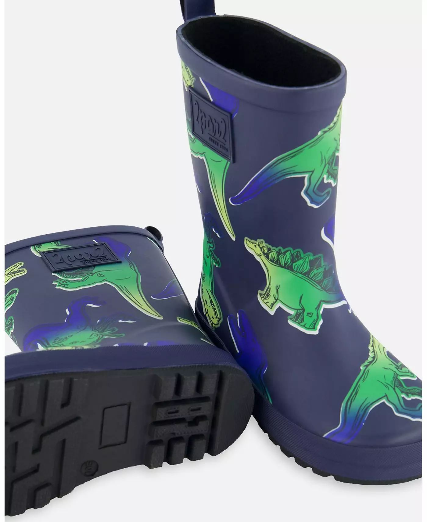 Deux par Deux Little Boys Printed Rain Boots Blue And Green Dino On Navy