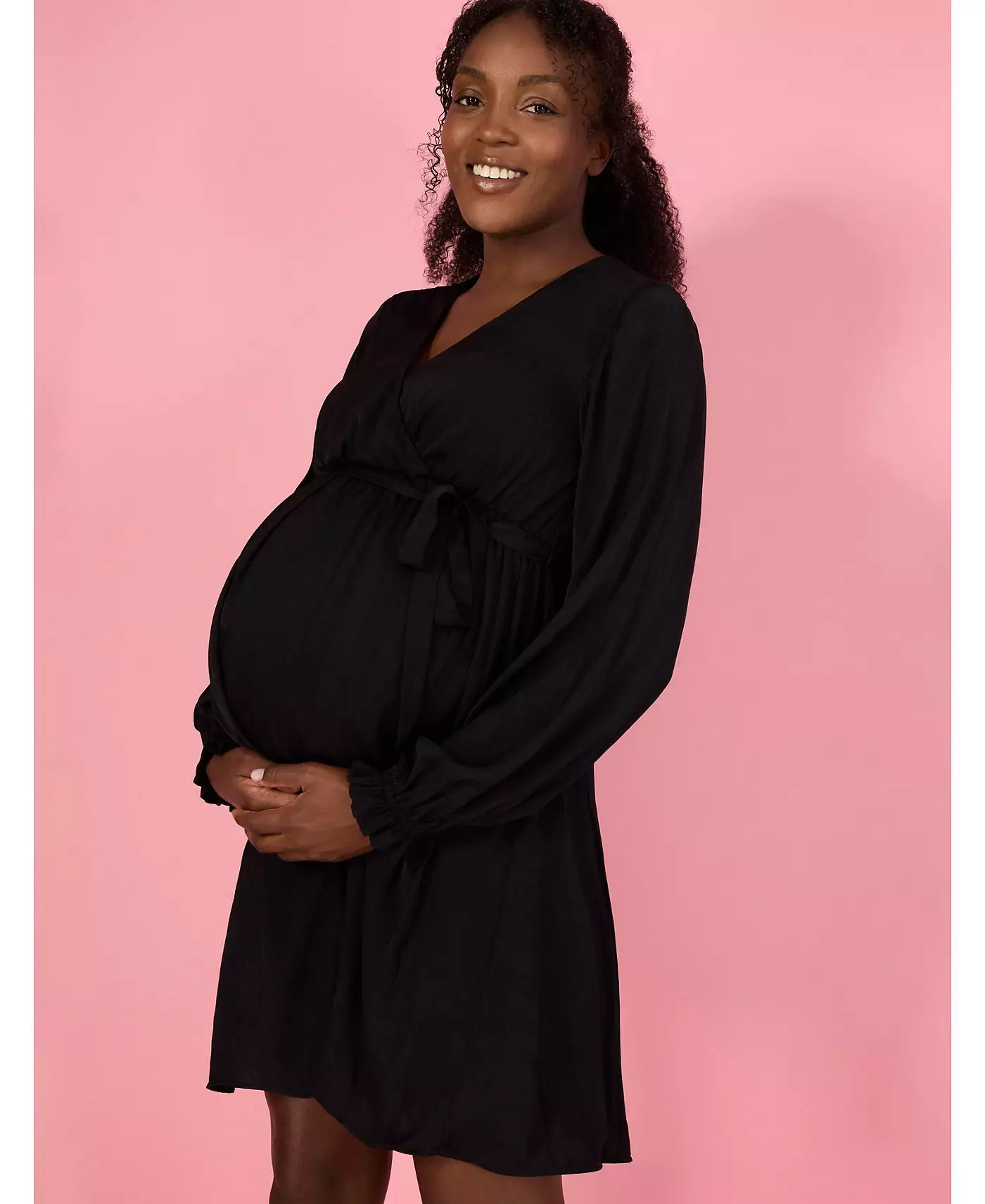 Материнство Материнство Тканое мини-платье с запахом и длинными рукавами - Материнство