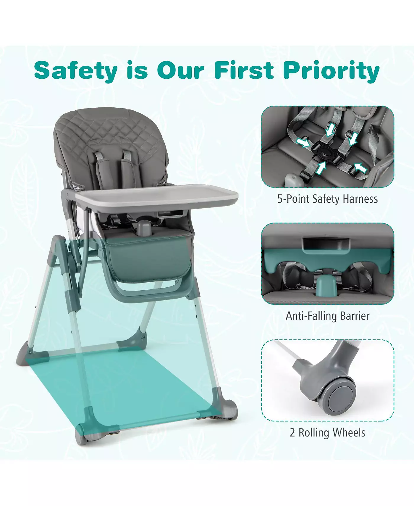 Складной детский стульчик Slickblue с подставкой для ног и съемным подносом