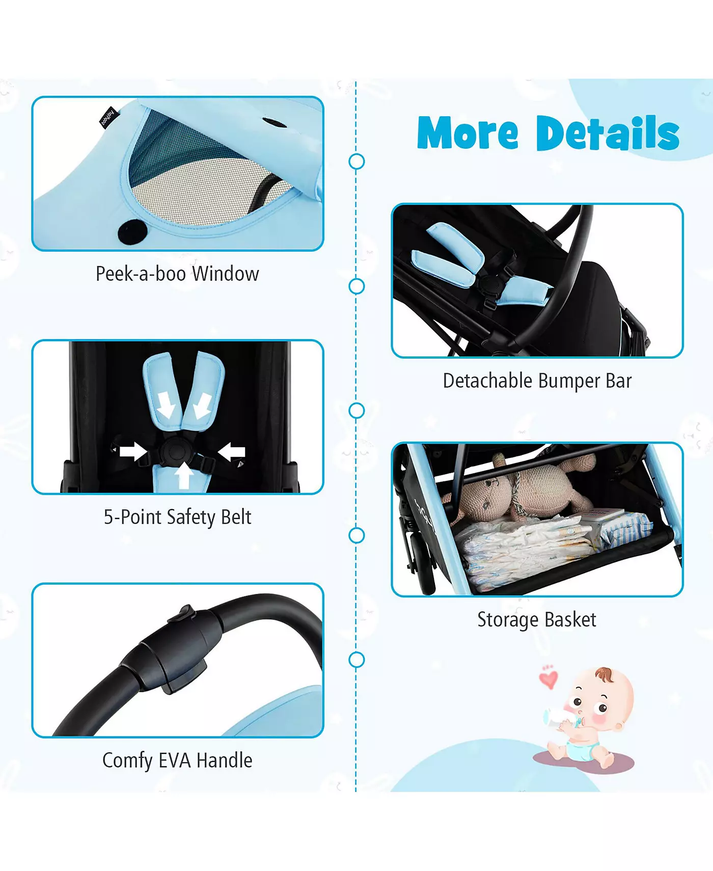 Портативная детская коляска Gymax, складывающаяся одной рукой, с алюминиевой рамой