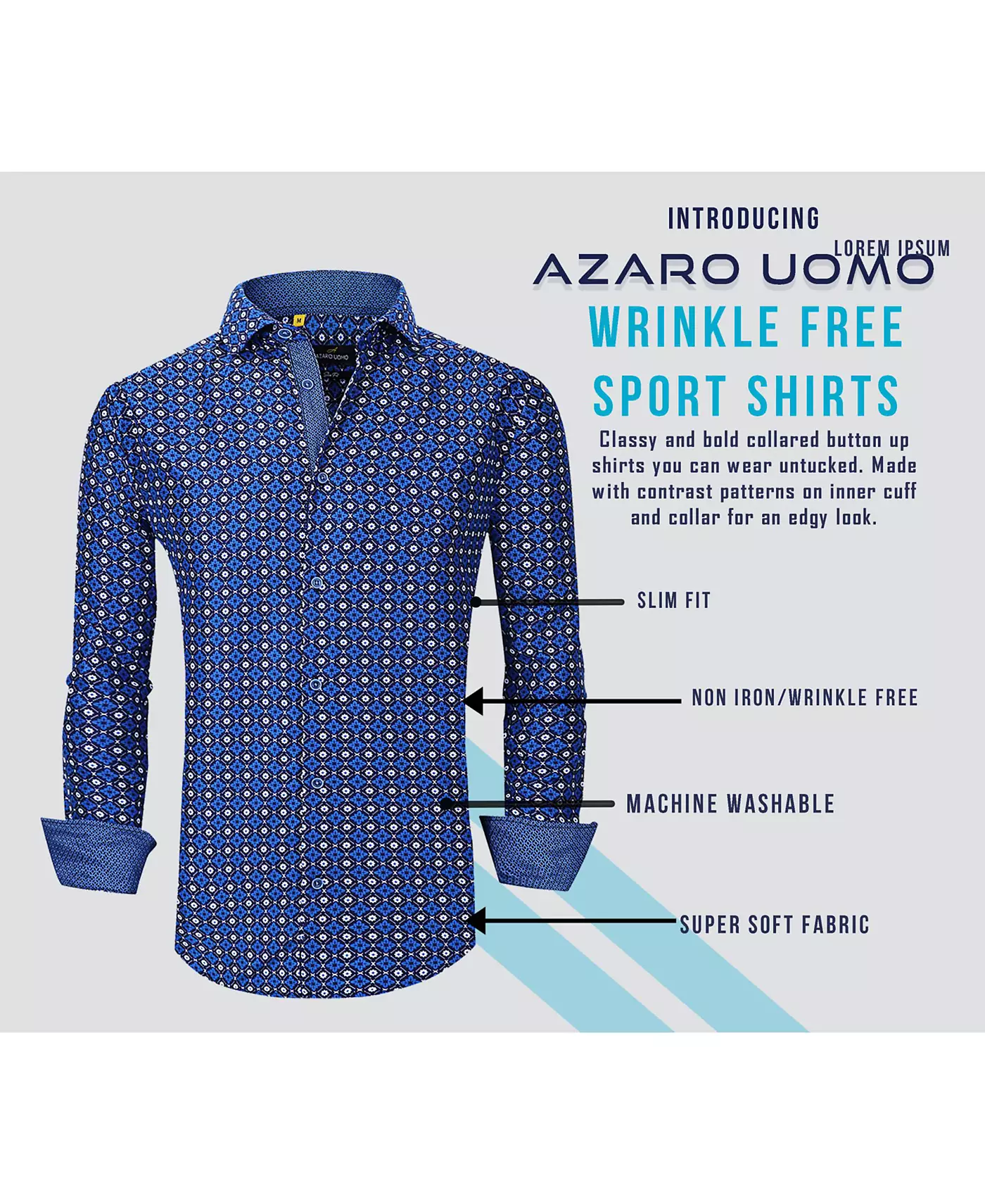 Мужская рубашка Azaro Uomo Slim Fit Business Nautical Button Down