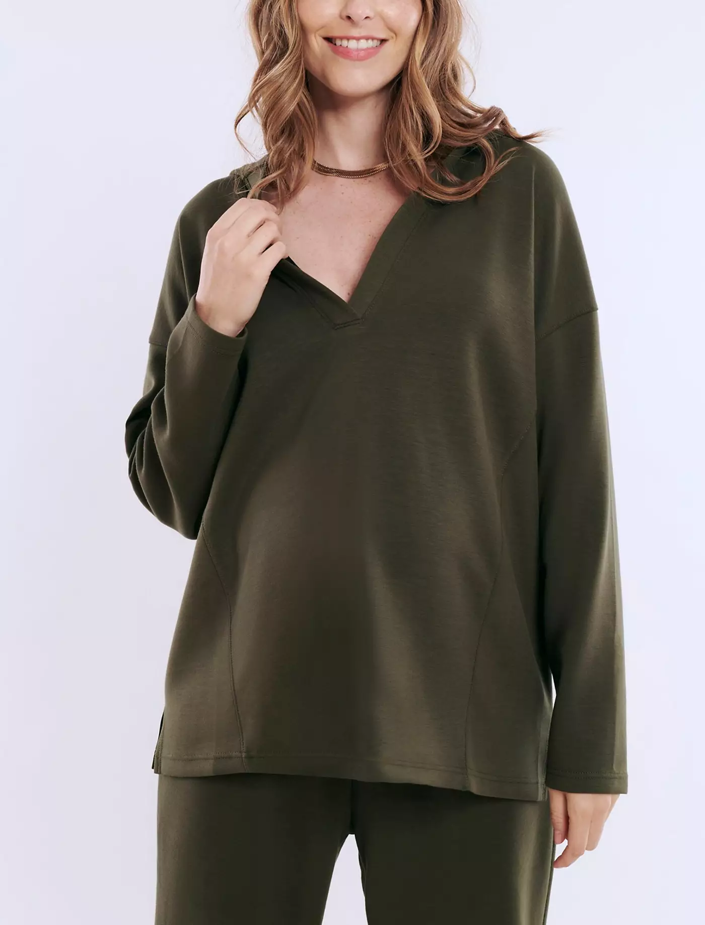 Материнство Материнство Женский пуловер с V-образным вырезом для беременных и кормящих матерей с капюшоном - Материнство Материнство