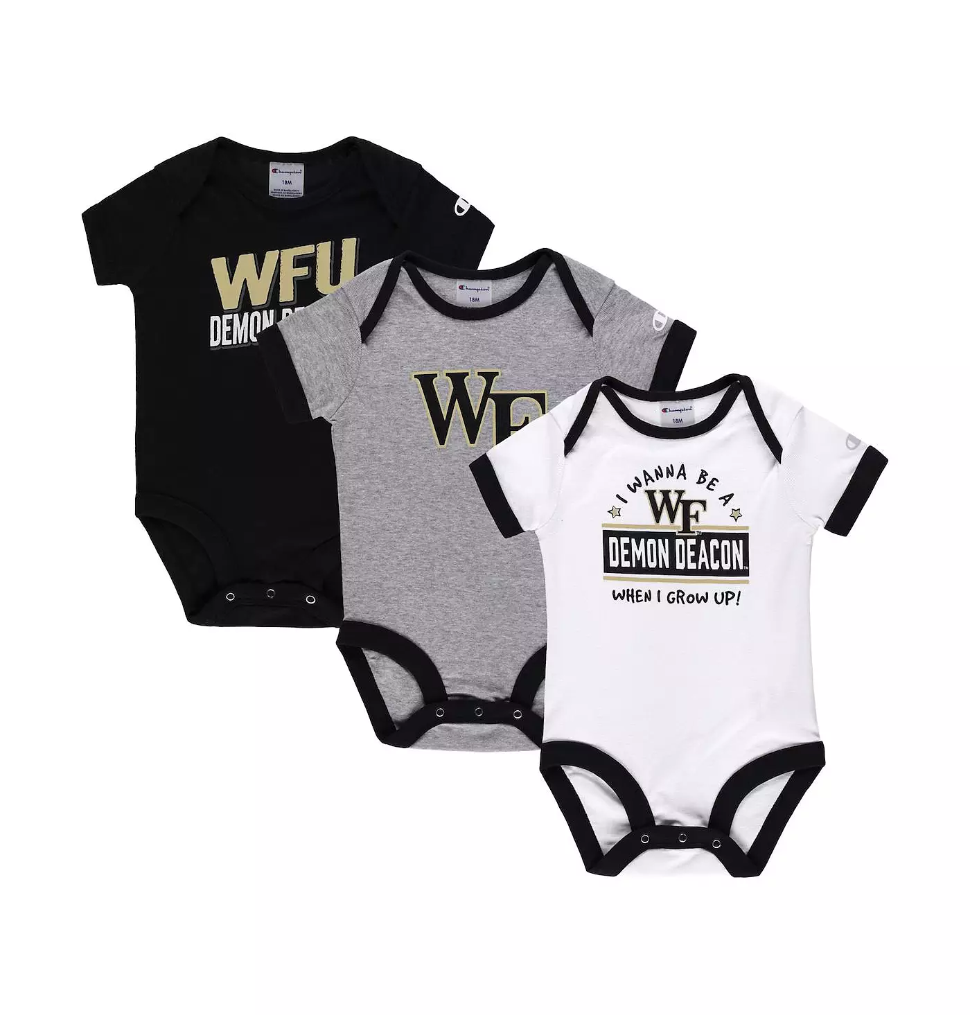 Комплект из трех боди Champion Infant Boys and Girls Black, Heather Grey Wake Forest Demon Deacons I Wanna Be