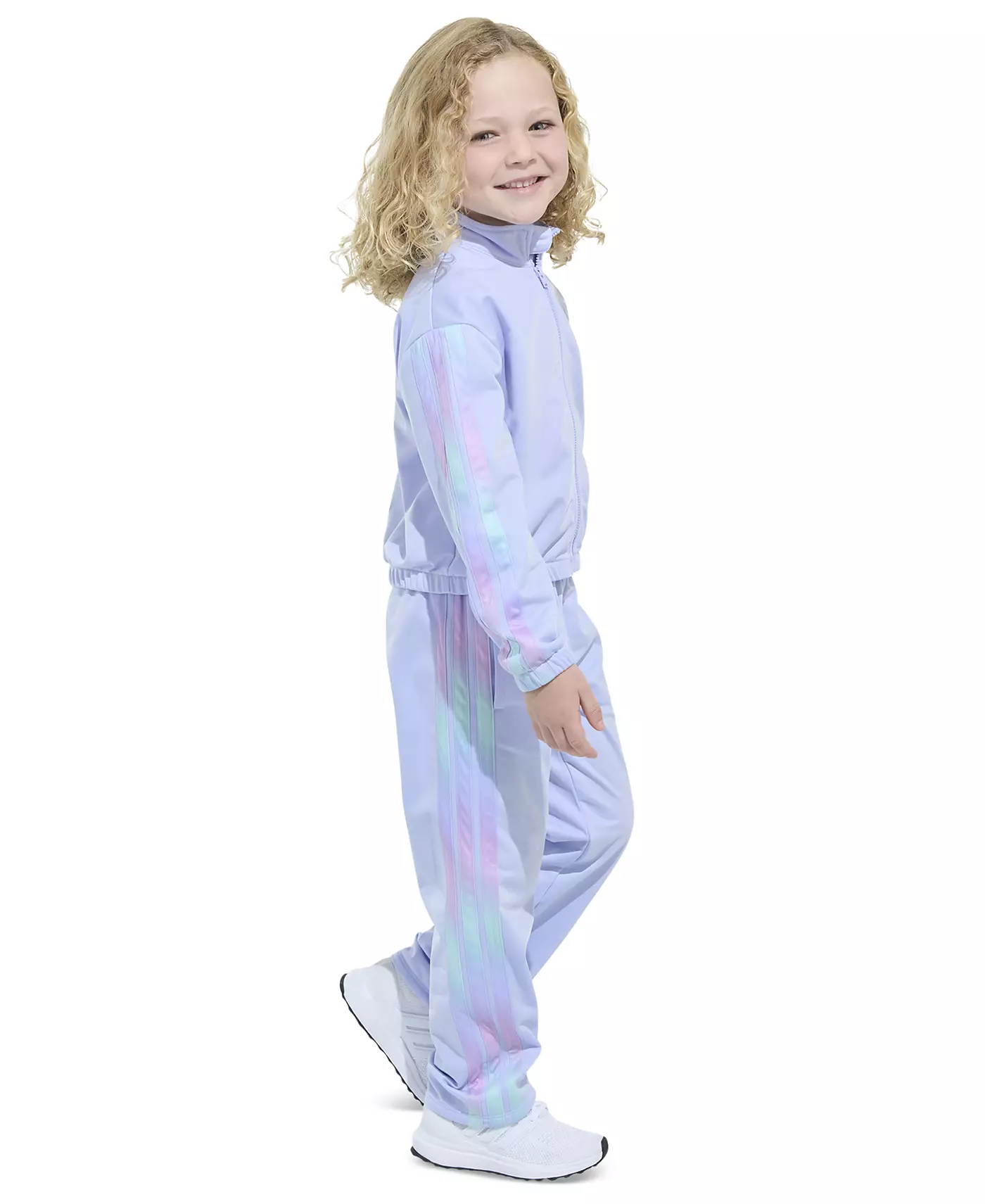 Куртка и штаны из трикотажа с длинными рукавами и принтом в виде трех полосок для малышей и маленьких девочек adidas, комплект из 2 предметов