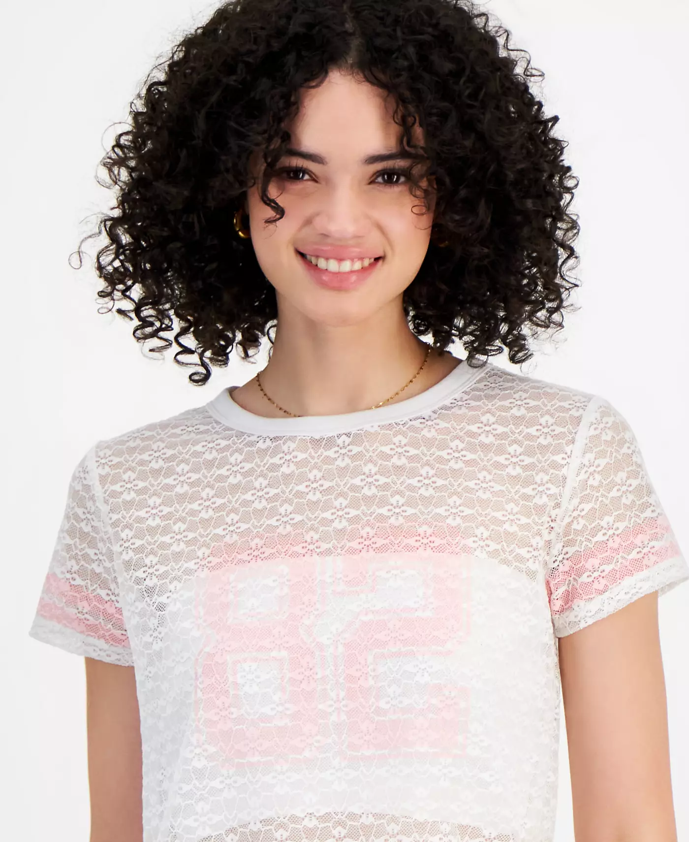 Футболка с короткими рукавами из кружева Madden Girl Juniors' Varsity