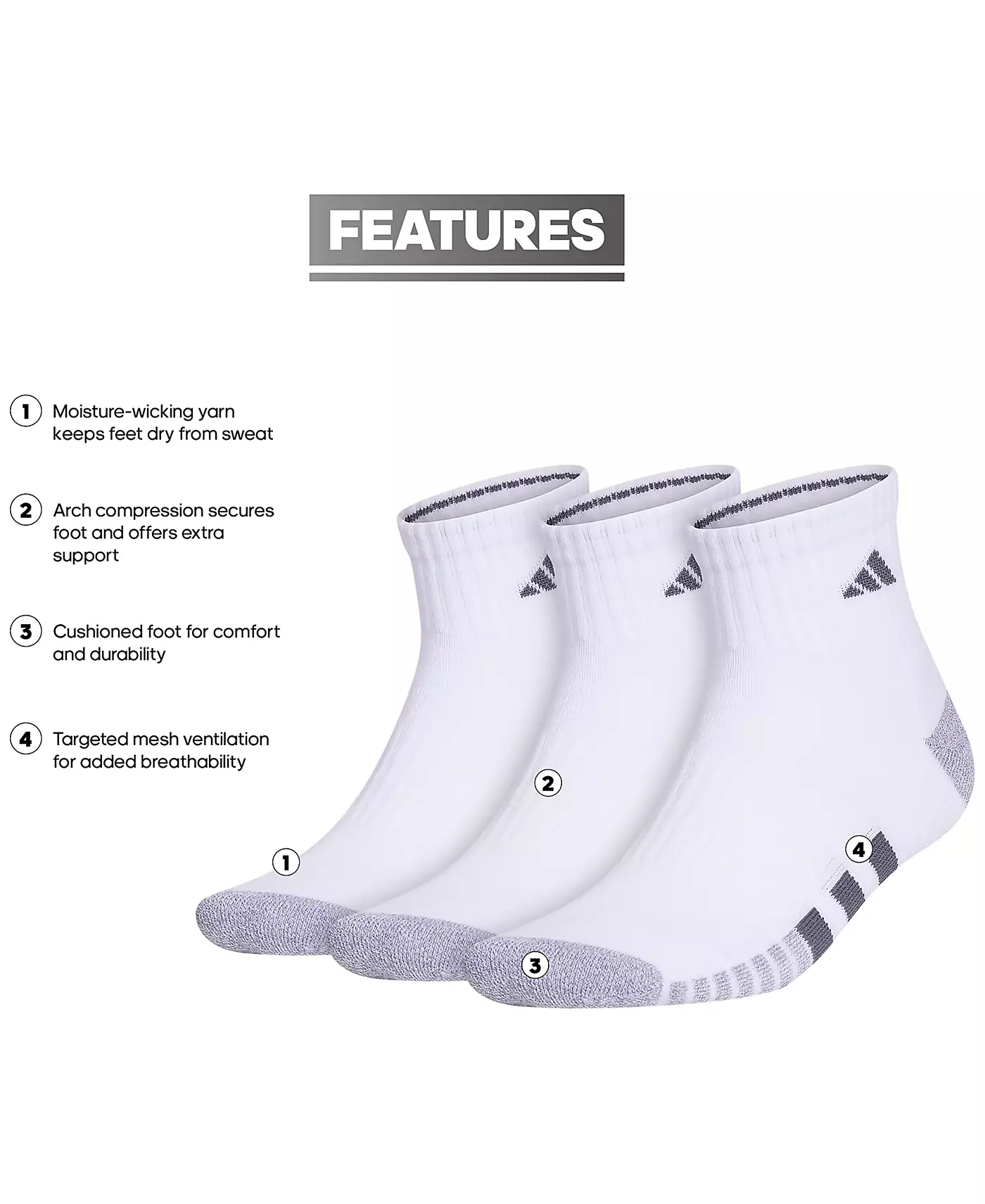 Мужские носки adidas 3-pk. Мягкие носки Quarter Logo