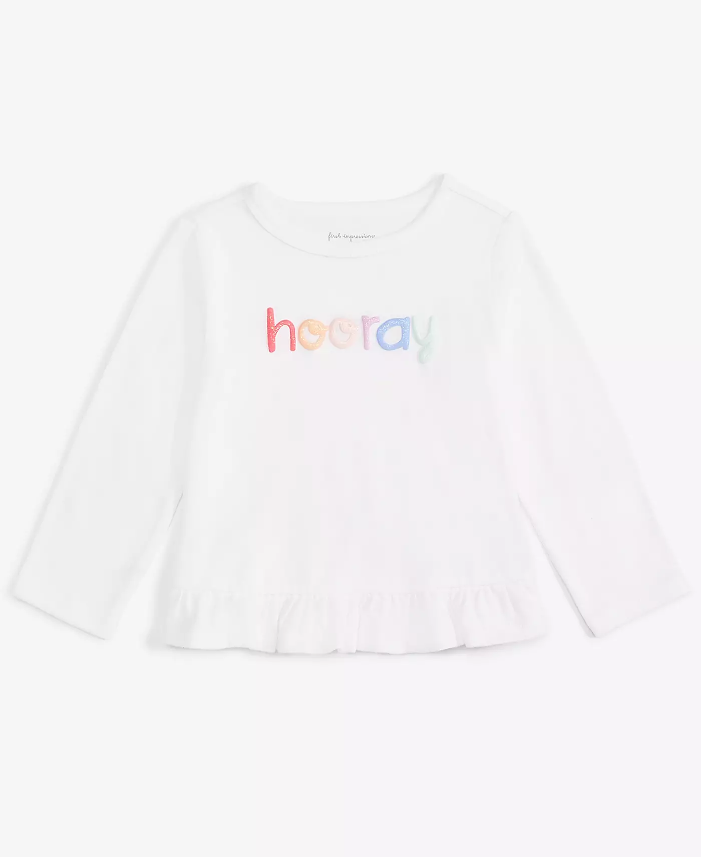 Футболка с длинными рукавами и принтом «Hooray» для девочек First Impressions Baby Girls, созданная для Macy's